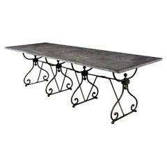 Antique Grand-Scale Bluestone Top Iron Base Table