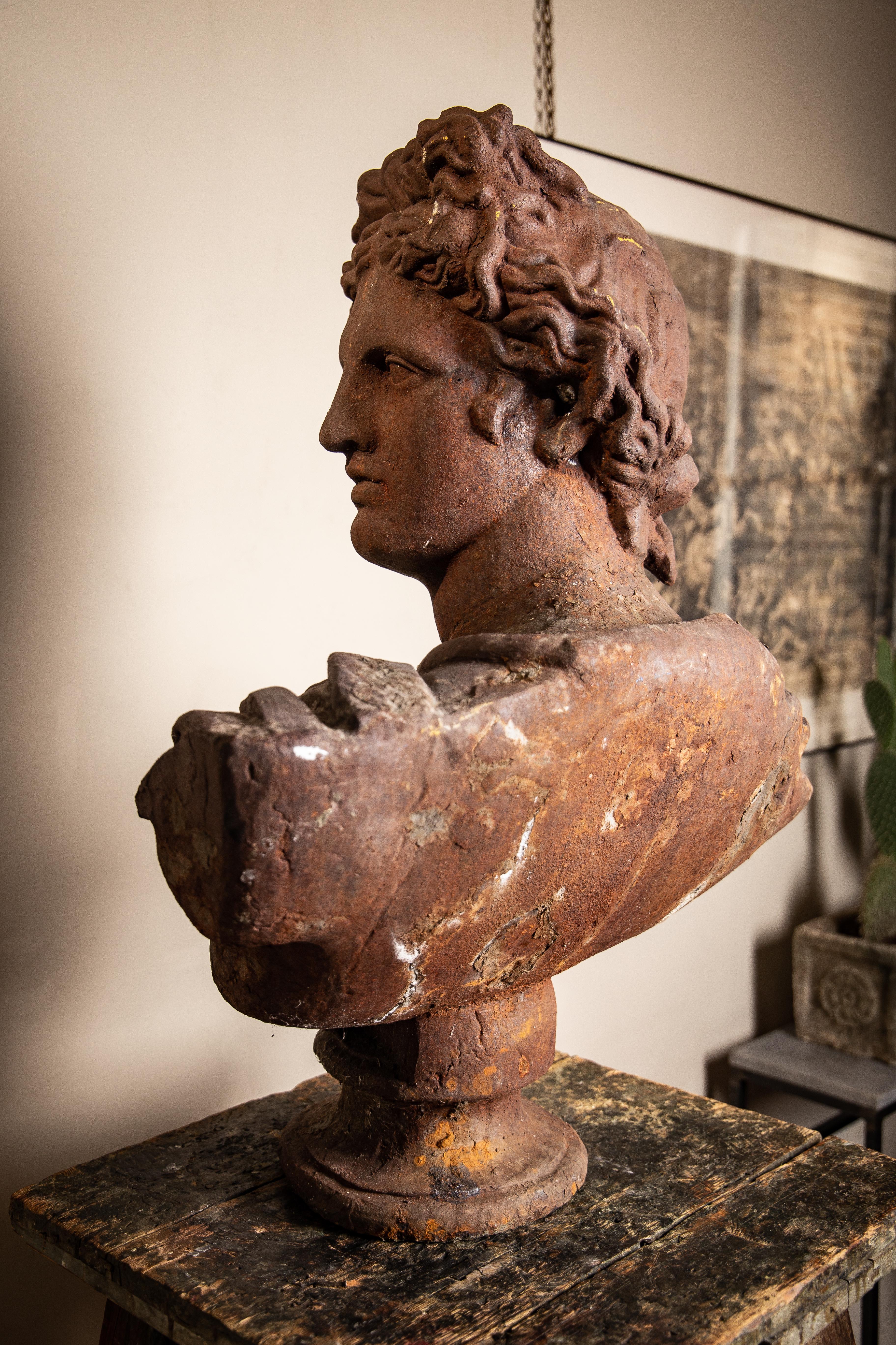19th Century Grand Tour large scale cast iron bust of Apollo Belvedere, Italy, circa 1800