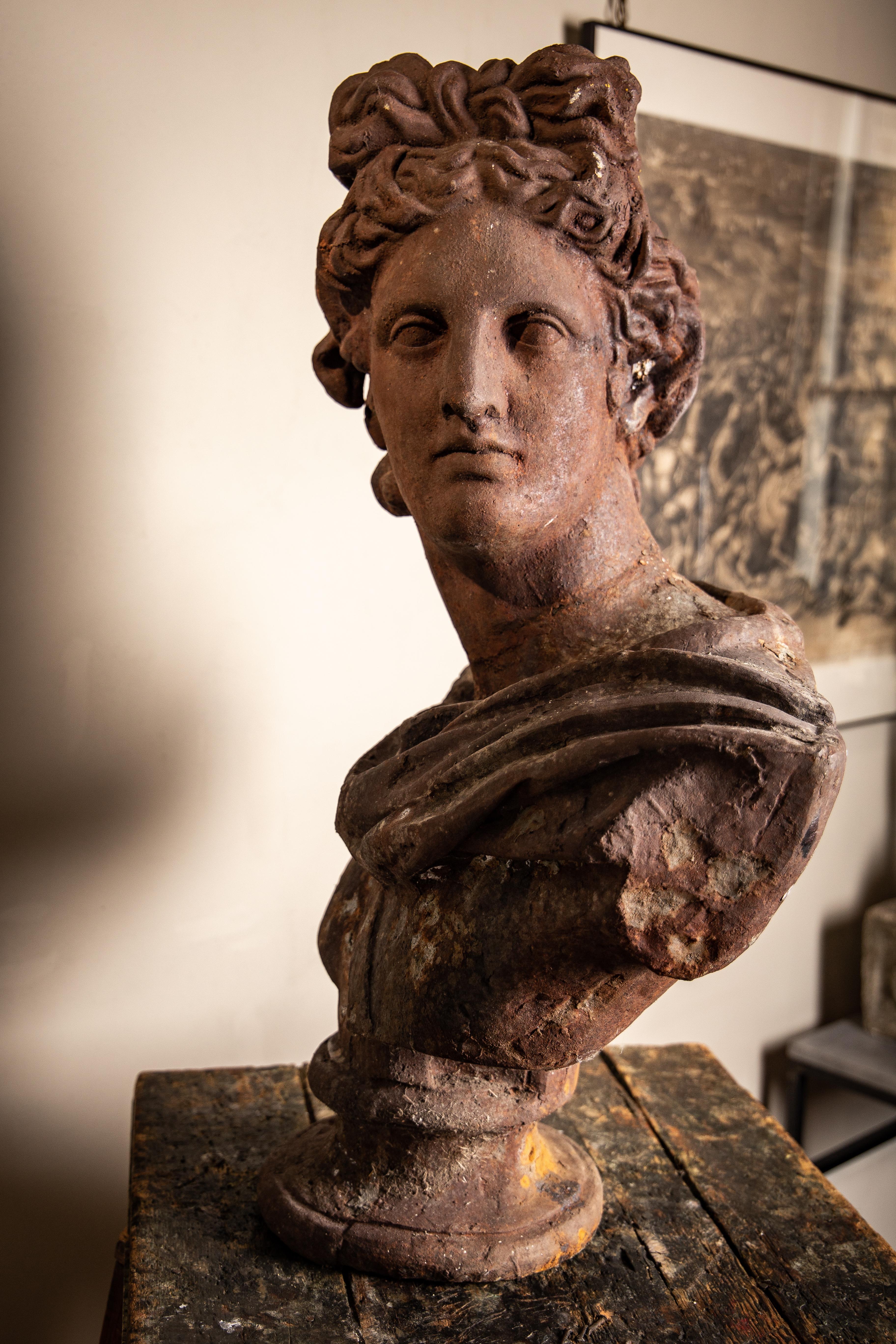 Iron Grand Tour large scale cast iron bust of Apollo Belvedere, Italy, circa 1800