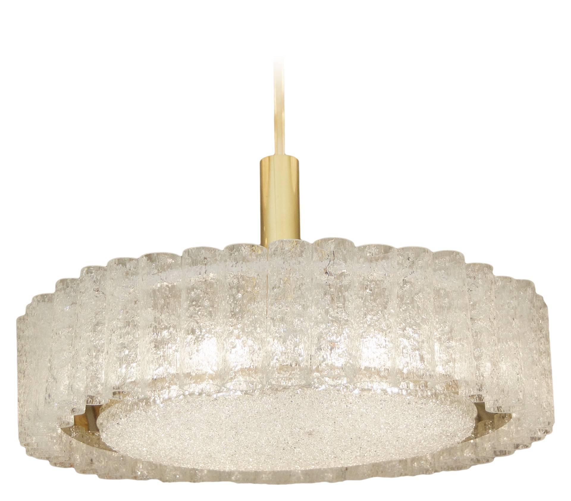 Enameled Grand Scale Doria Glass Tube Chandelier with Brass Surround