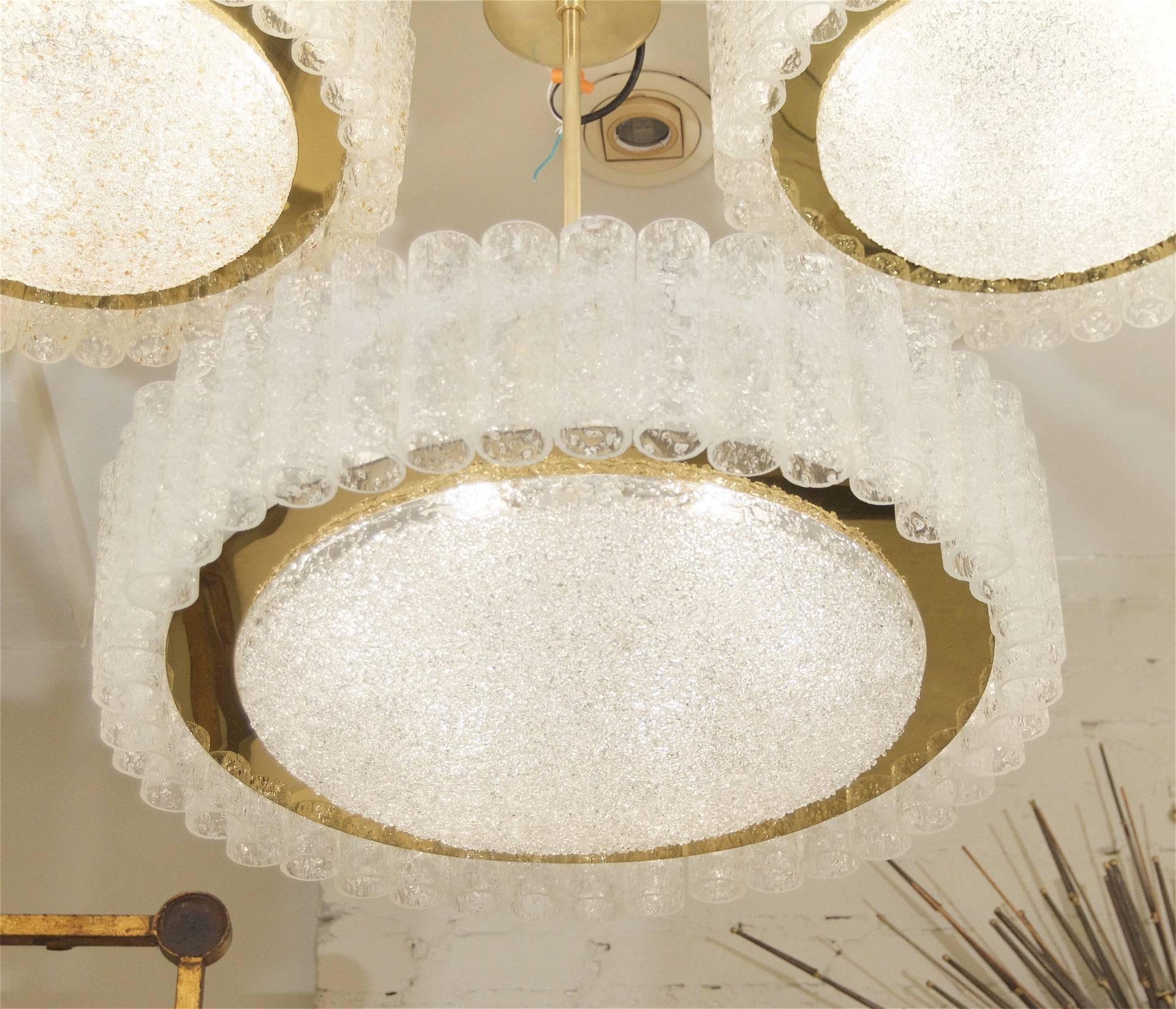 Mid-20th Century Grand Scale Doria Glass Tube Chandelier with Brass Surround