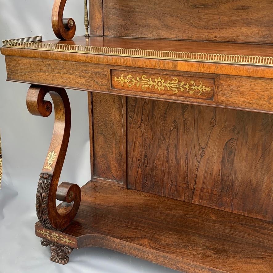 Rosewood Grand Scale Early 19th Century Regency Brass Inlaid Chiffonier For Sale