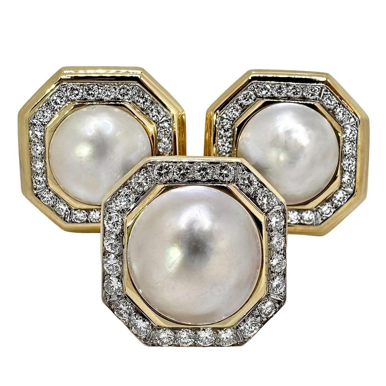Grand Scale Earrings in Gold, Platinum, Mabe Pearl, & Diamonds by Wander, France For Sale 3