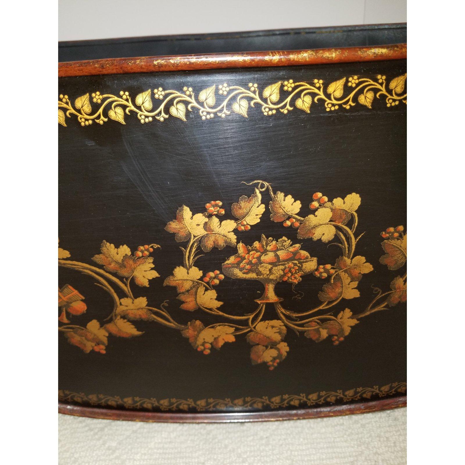 Hand-Painted Grand Scale English Regency Oval Tole Planter with Lion Ring Handles on Castors