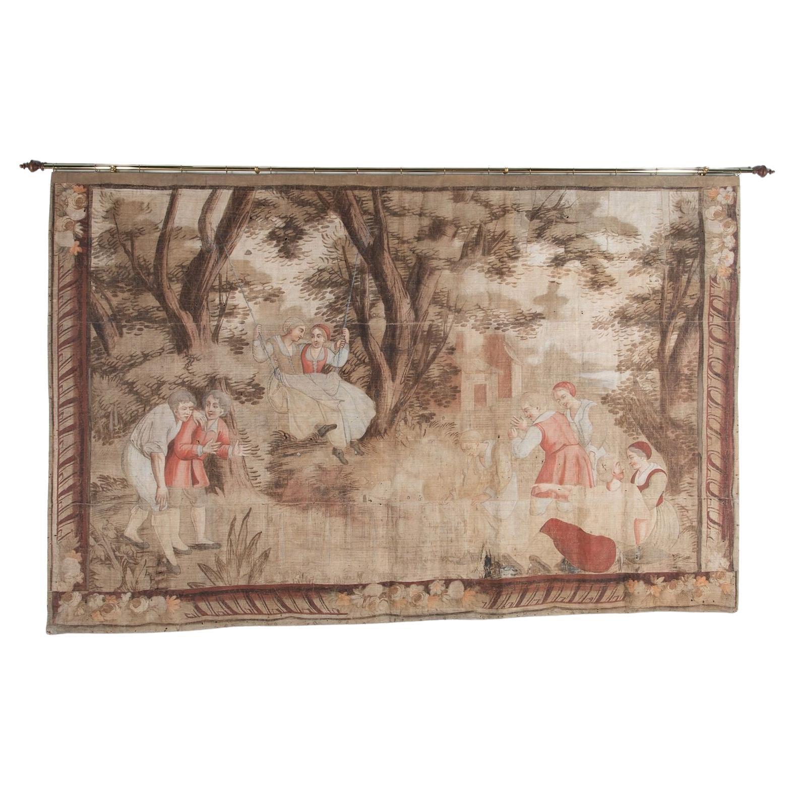 Tenture de Toile peinte flamande du 18ème siècle à grande échelle en vente