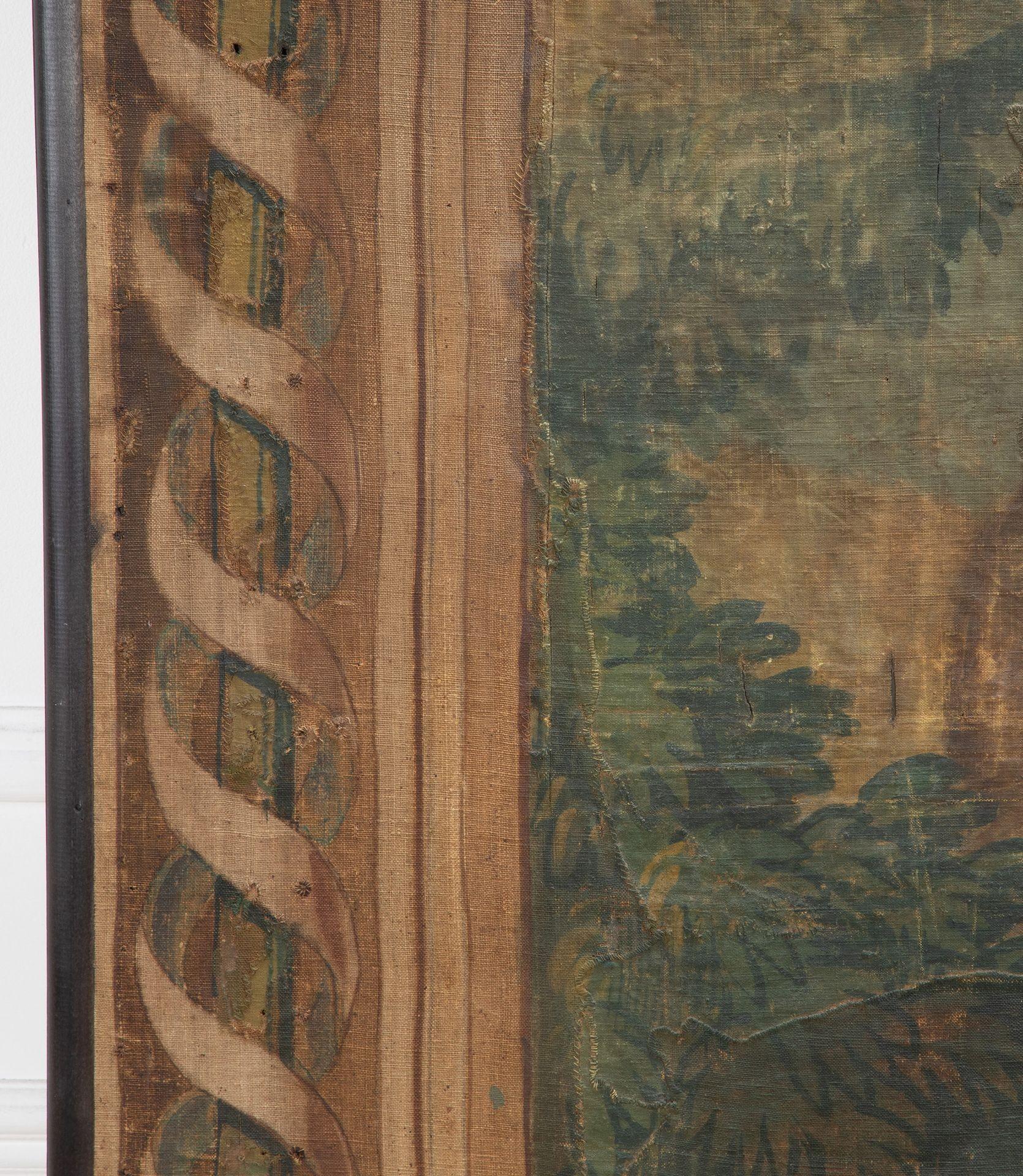 Grand Scale French 17th Century Toile Fabric Wall Painting In Good Condition In Gloucestershire, GB