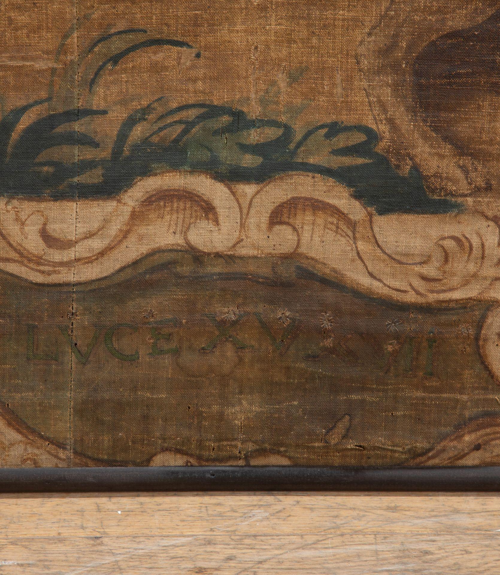 Grand Scale French 17th Century Toile Fabric Wall Painting 1