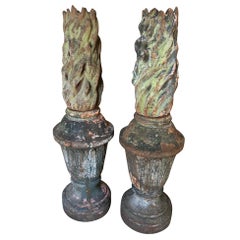 Grand Scale French 19th Century Flambeaux, Flame Finials