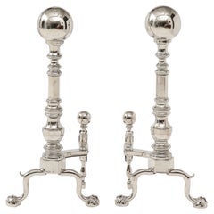 Grand Scale Hollywood Regency Nickel Andirons