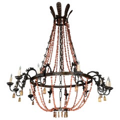 Grand Scale, Iron and Wood Bead Chandelier