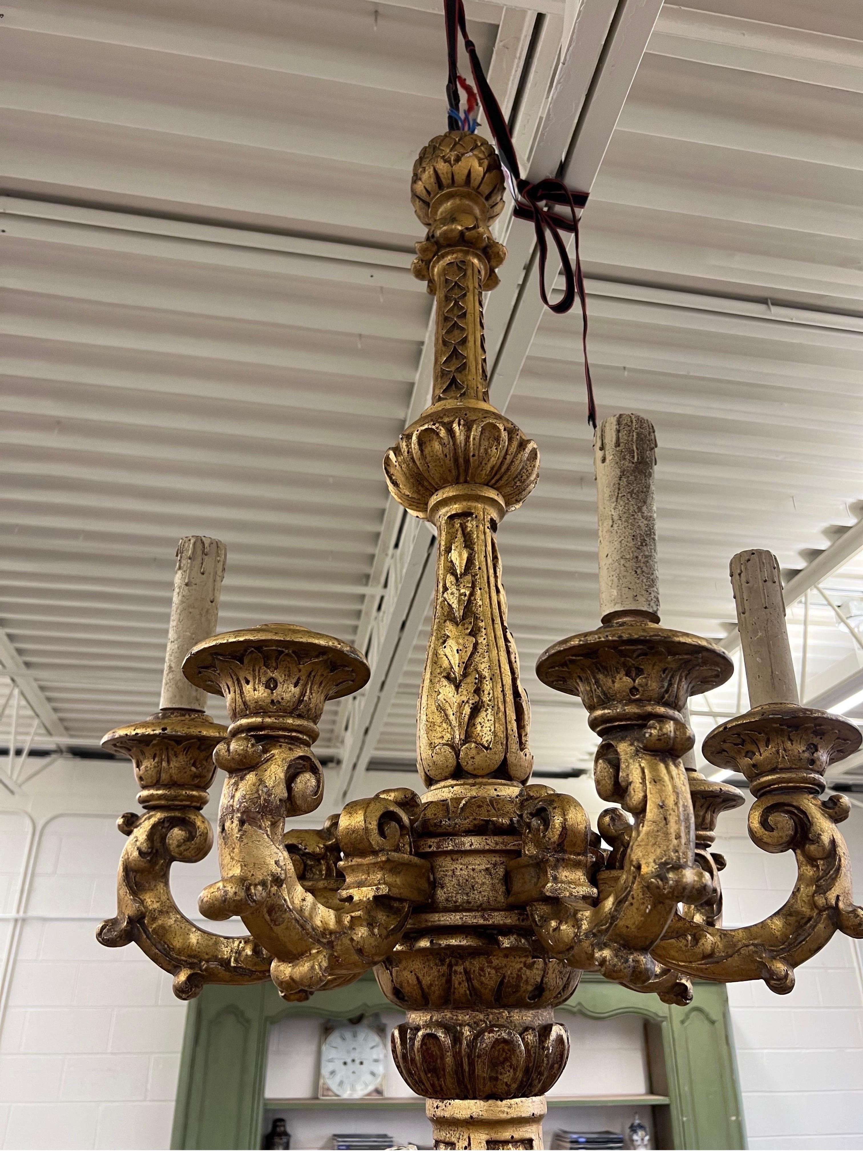 Grand Scale Late 19th Century Double Tier Italian Giltwood Chandelier For Sale 5