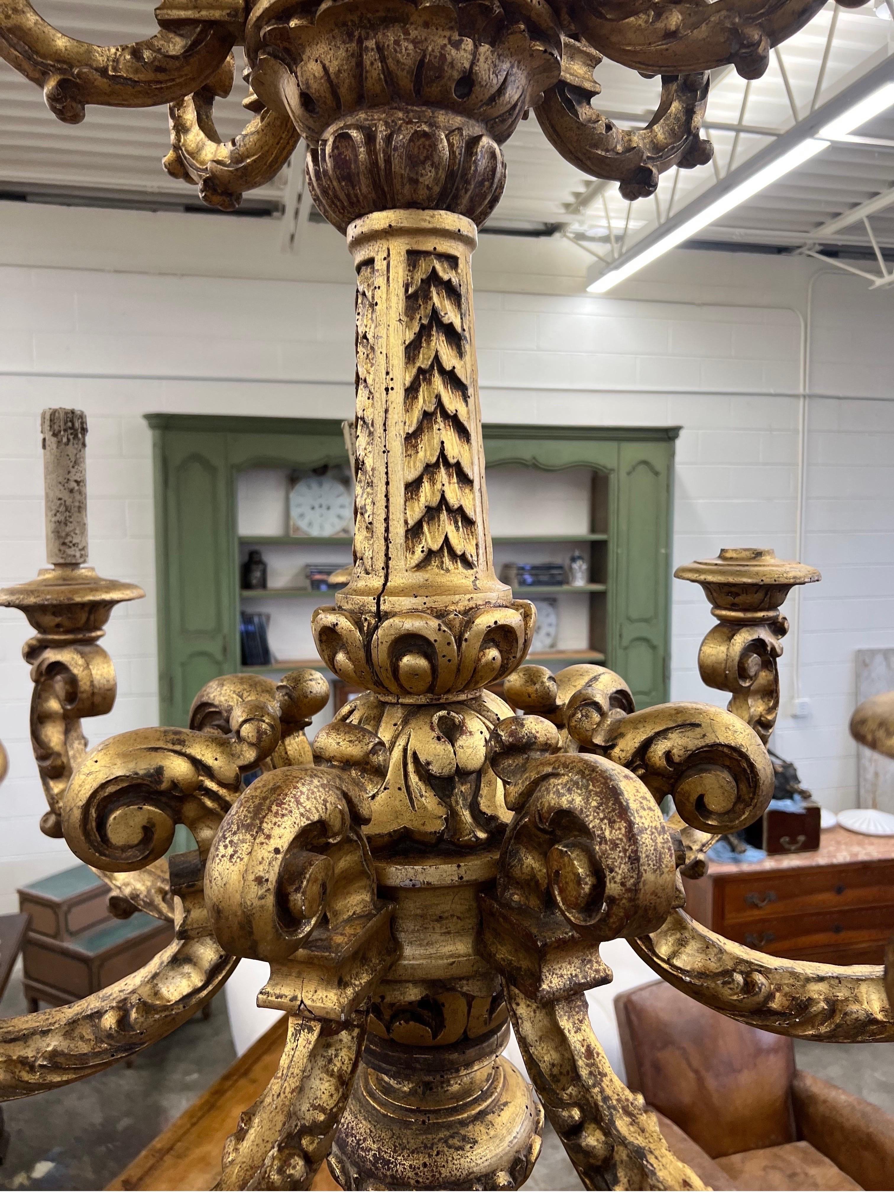 Grand Scale Late 19th Century Double Tier Italian Giltwood Chandelier For Sale 6