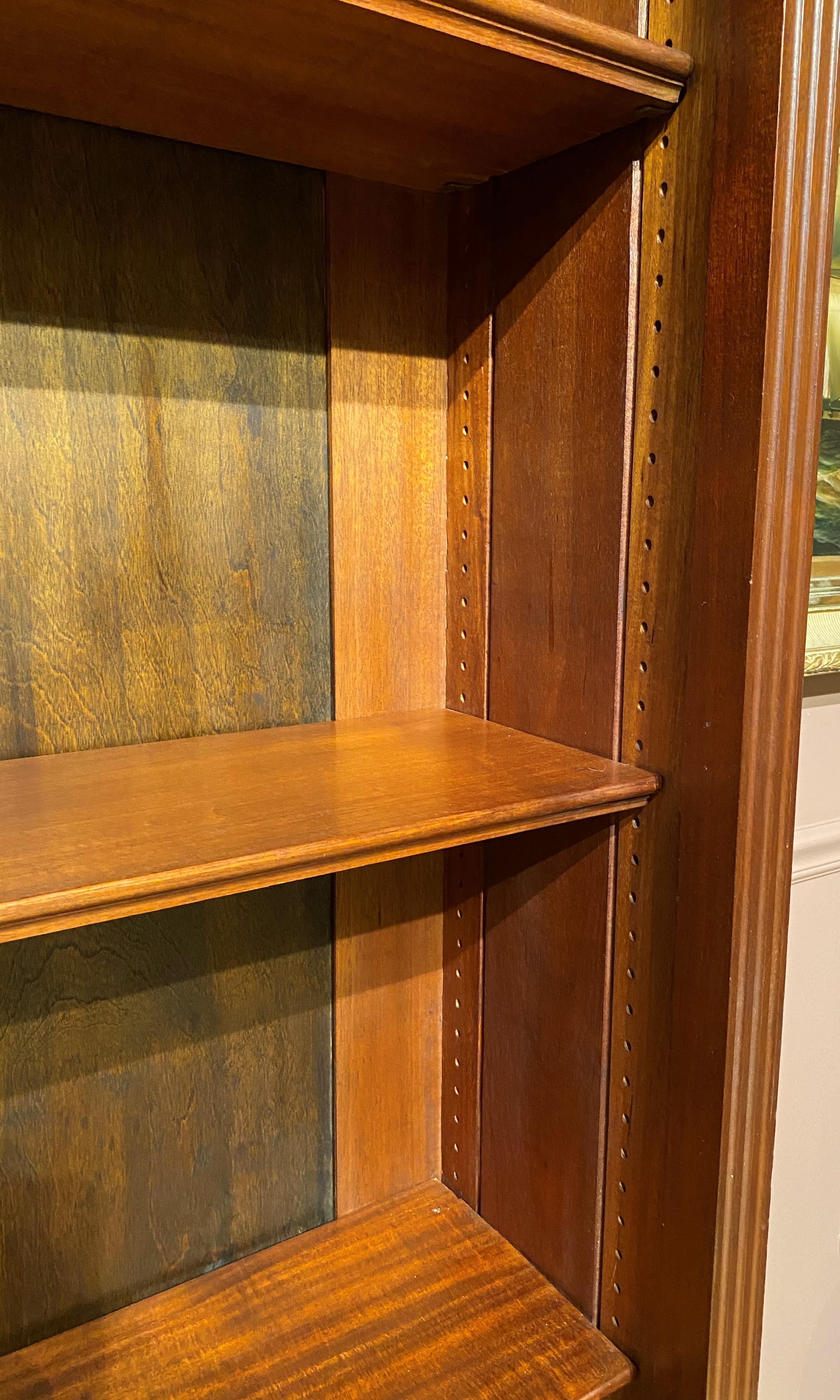 American Grand Scale Mahogany Custom Bookcase with Leaded Glass Sliding Doors For Sale