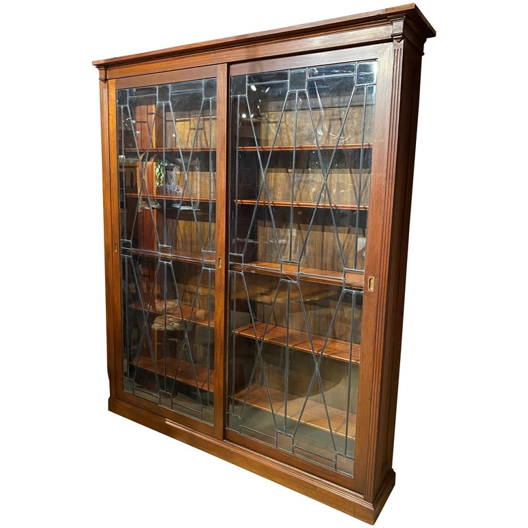 Grand Scale Mahogany Custom Bookcase, Antique China Cabinet With Sliding Glass Doors