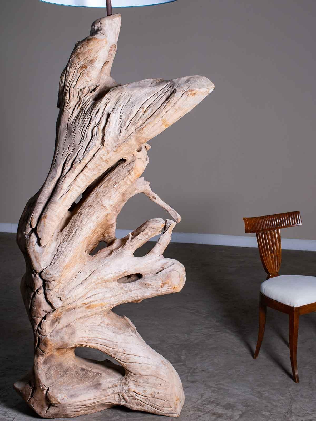 Grand Scale Organic Modern Beach Driftwood Floor Lamp Custom Shade For Sale 4