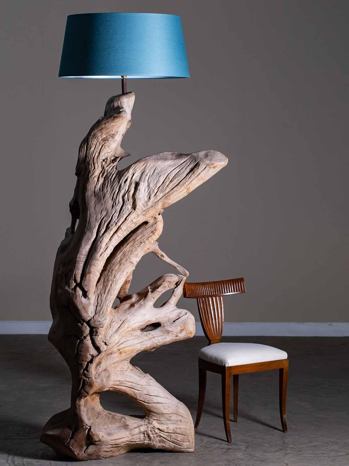 Grand Scale Organic Modern Beach Driftwood Floor Lamp Custom Shade In New Condition For Sale In Houston, TX