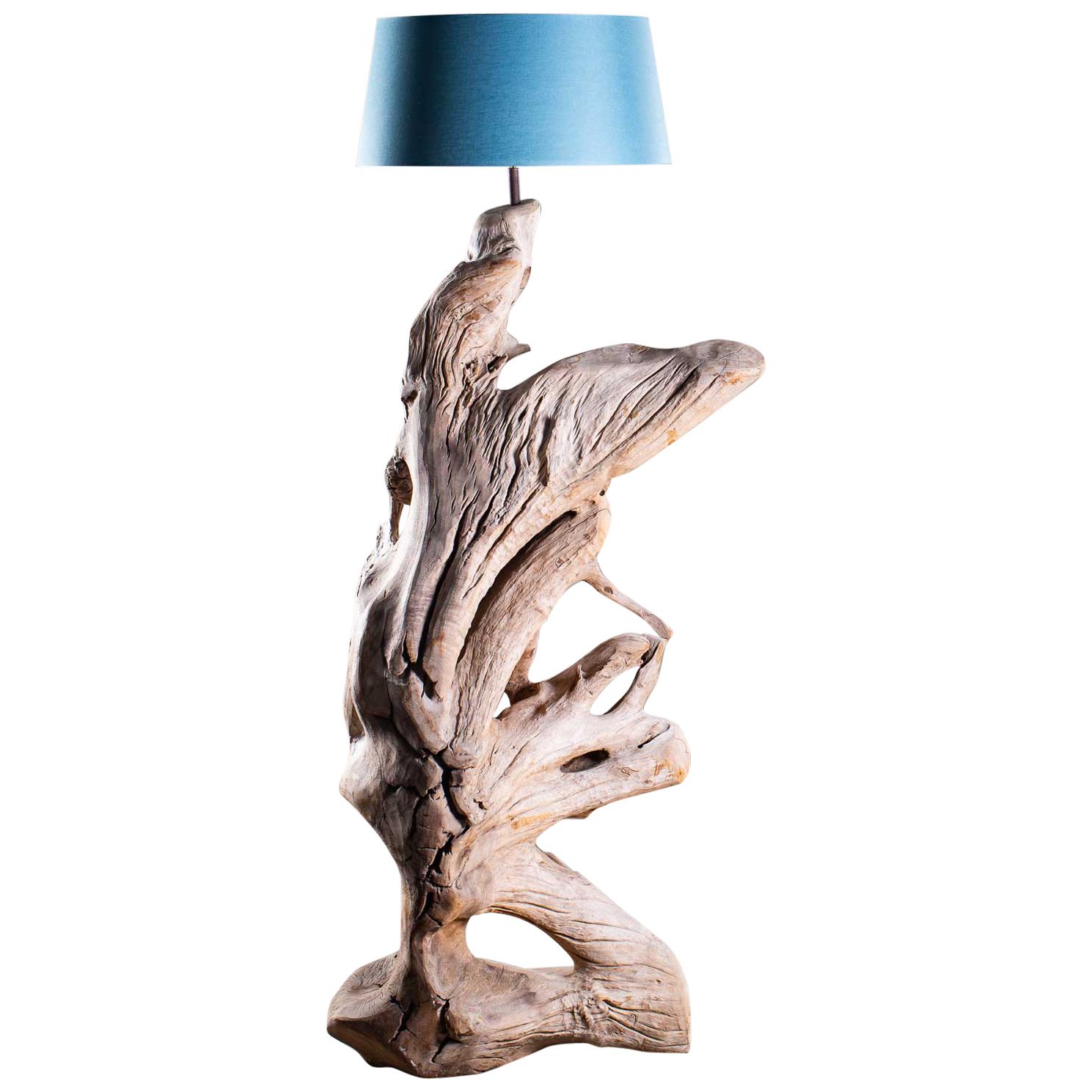 Grand Scale Organic Modern Beach Driftwood Floor Lamp Custom Shade For Sale