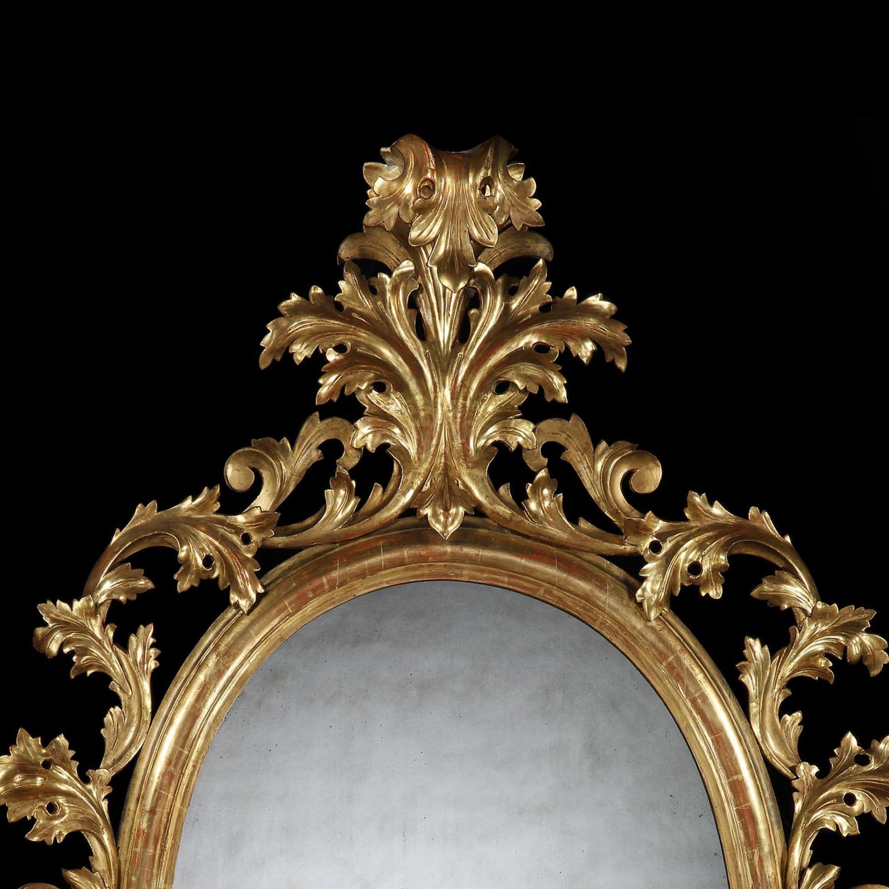 Grand Scale Pair of 19th Century Oval Florentine Carved Giltwood Mirrors  5
