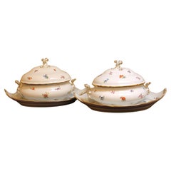 Antique Grand Scale Pair of Covered Soup Tureens