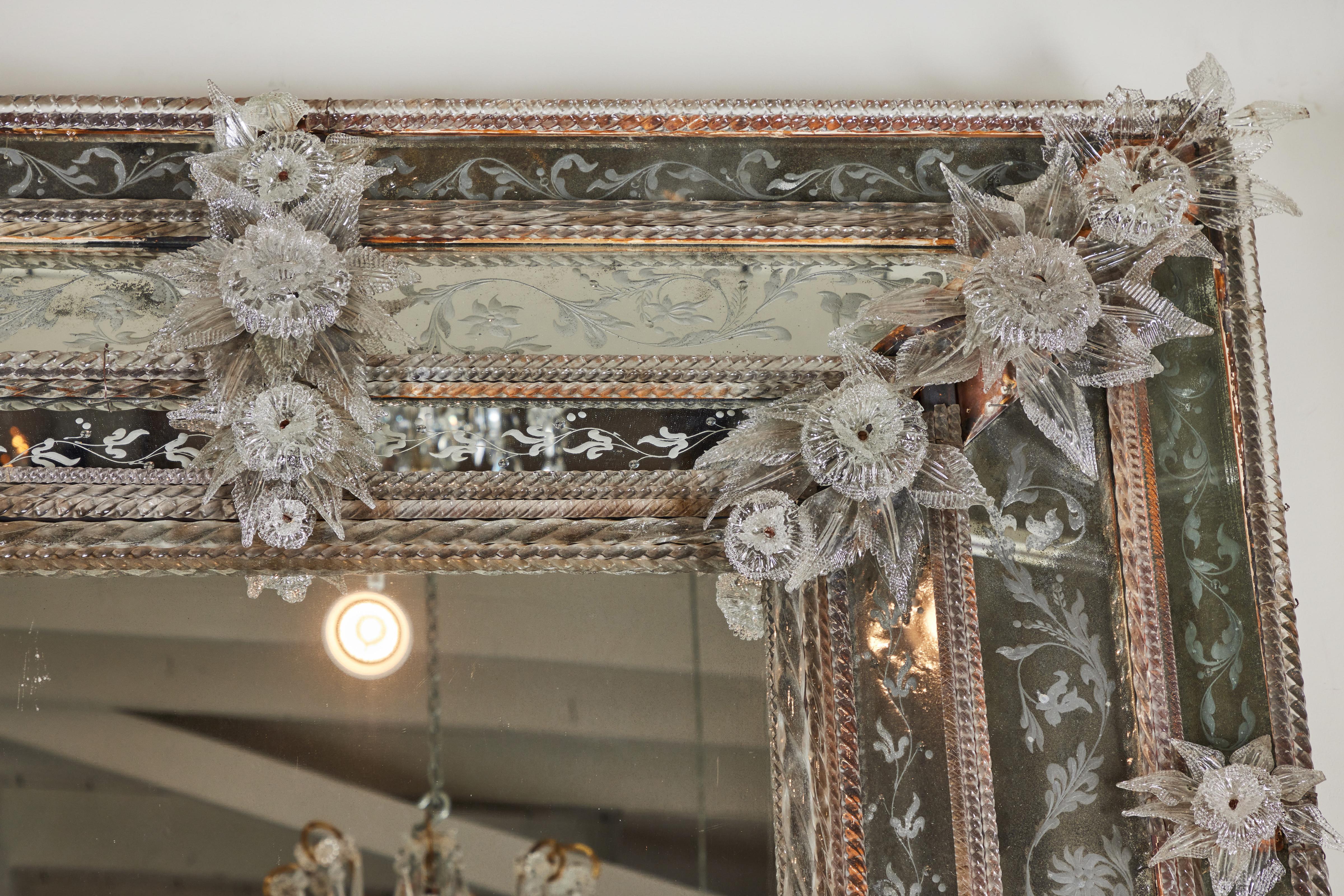 Etched Grand Scale Venetian Mirror For Sale