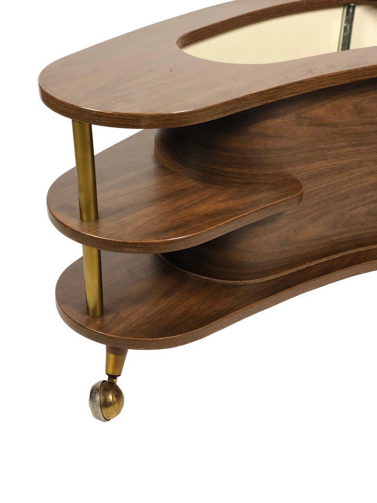 Grand Server Boomerang Kidney Shaped Walnut Coffee Table Bar