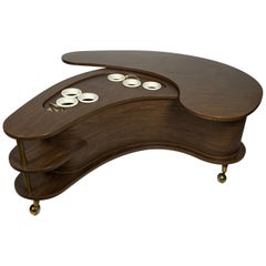 Grand Server Boomerang Kidney Shaped Walnut Coffee Table Bar Cabinet, 1960s