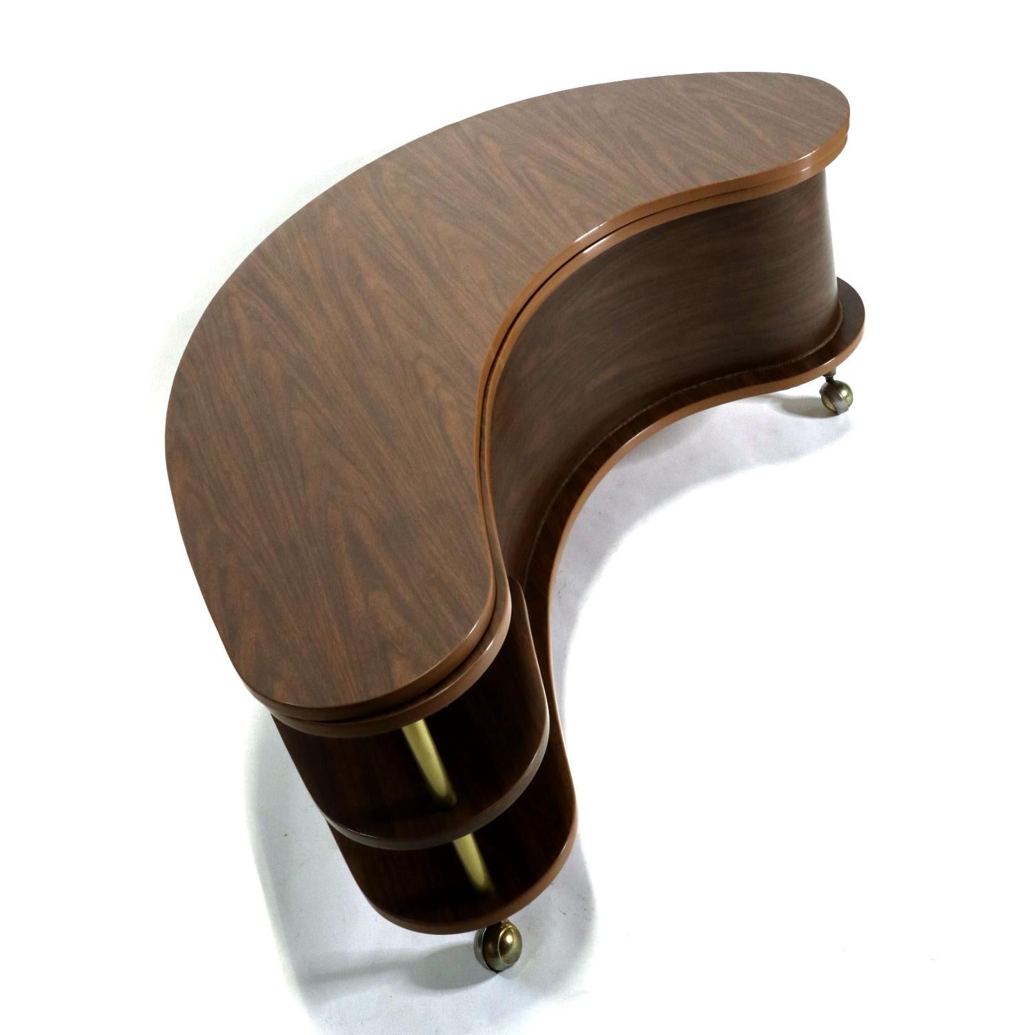 Mid-Century Modern Grand Server Boomerang Kidney Shaped Walnut Coffee Table Bar Cabinet