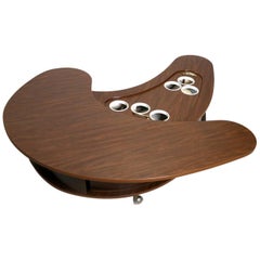 Grand Server Boomerang Kidney Shaped Walnut Coffee Table Bar Cabinet