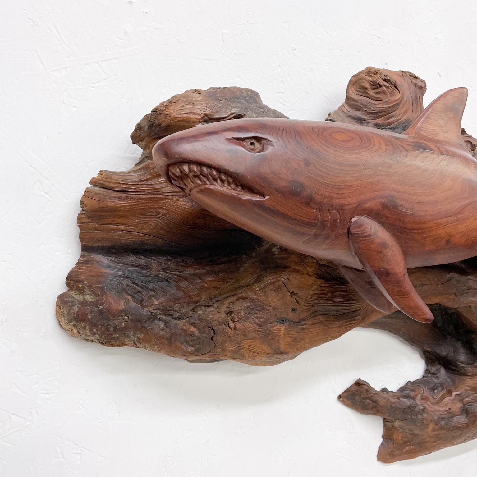 American 1970s Wall Sculpture Rosewood Fish Art Shark & Swordfish