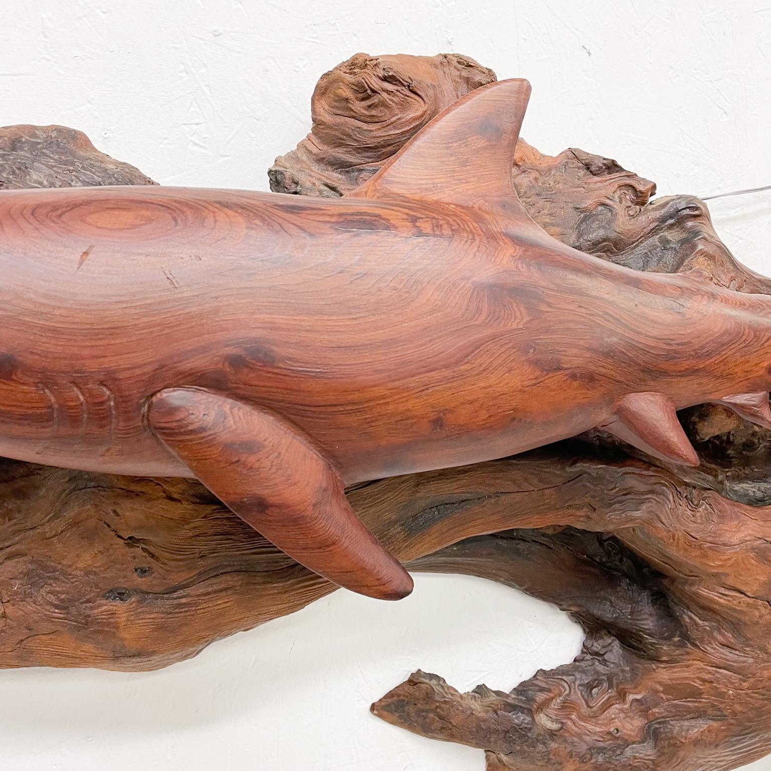 1970s Wall Sculpture Rosewood Fish Art Shark & Swordfish In Good Condition In Chula Vista, CA
