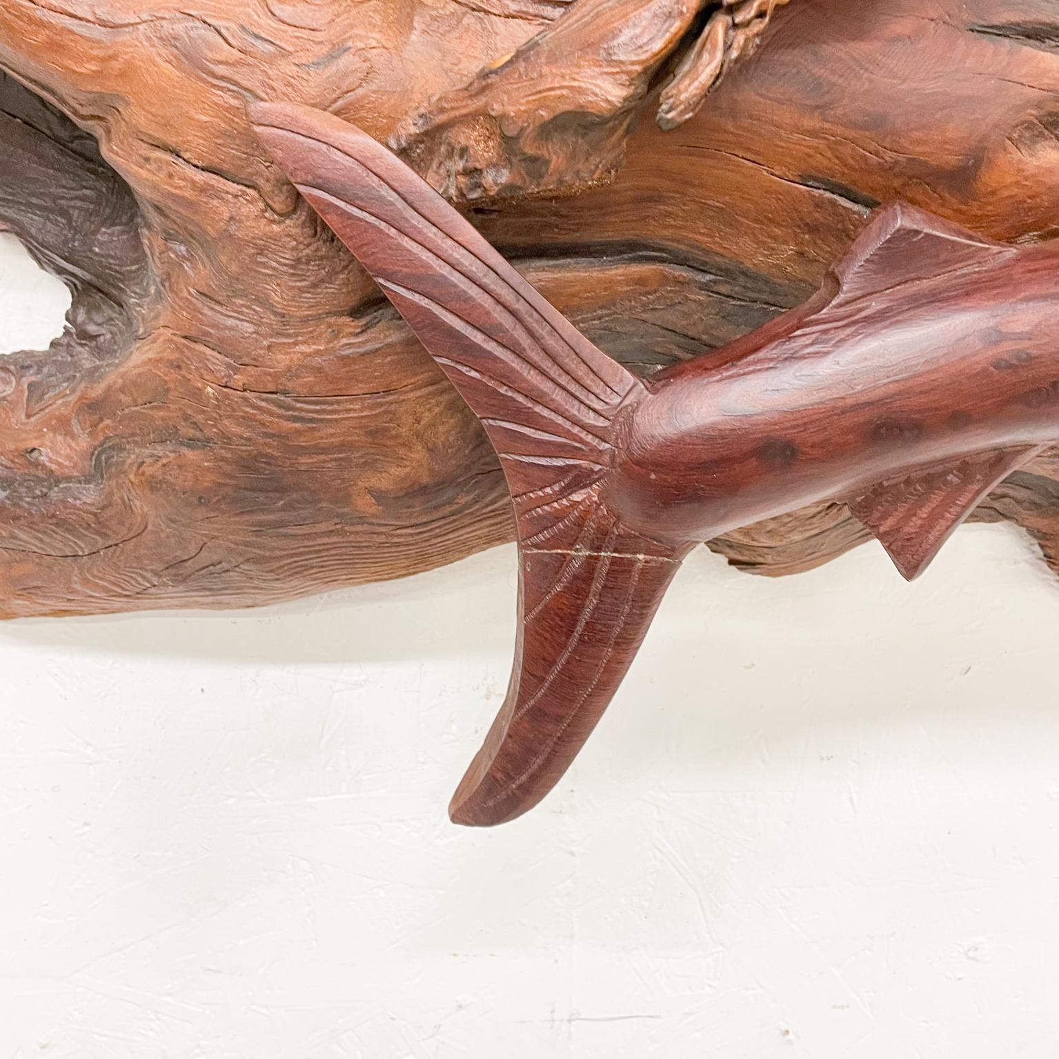 1970s Wall Sculpture Rosewood Fish Art Shark & Swordfish 1