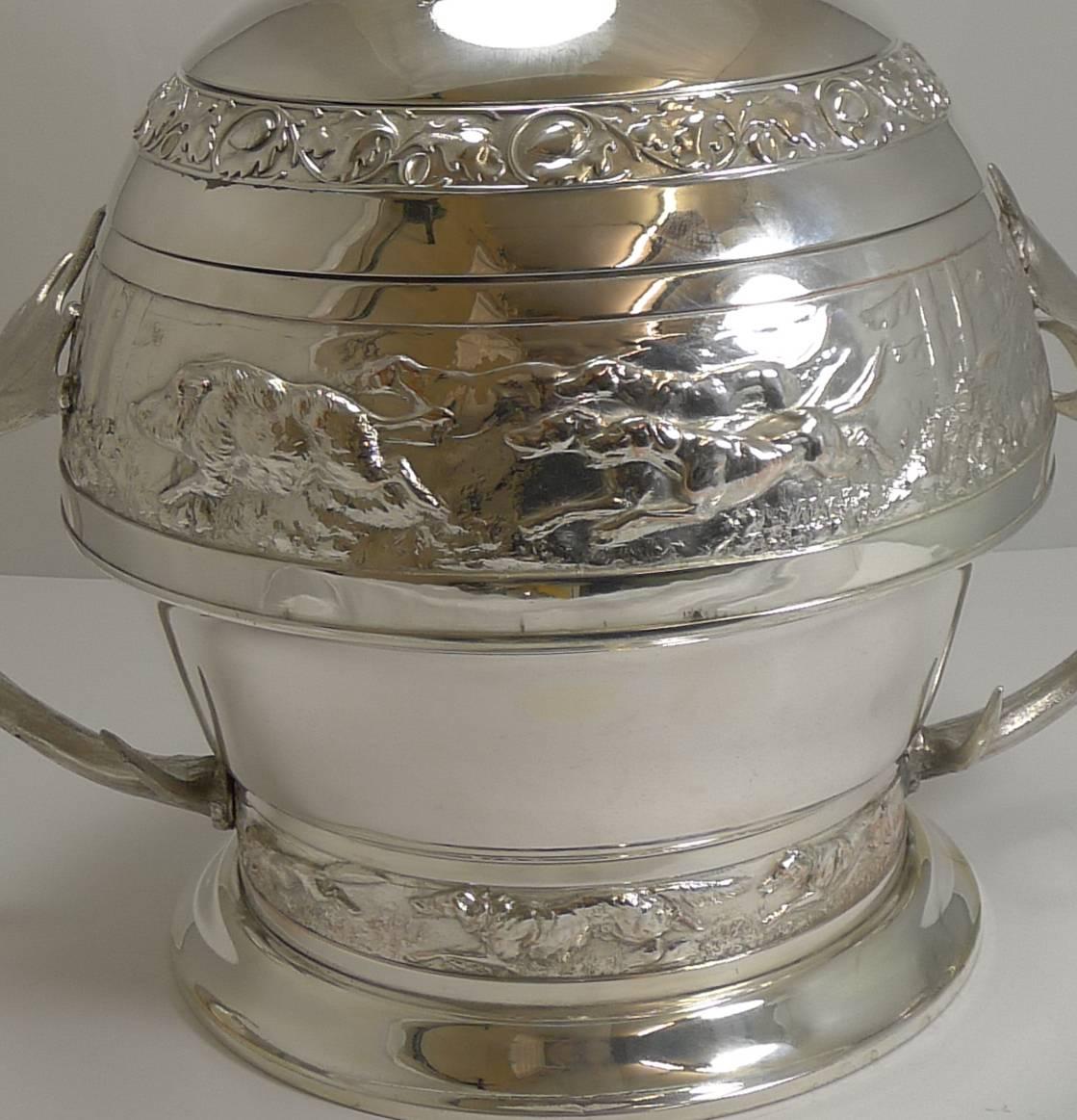 Grand Silver Plated Hunting Tureen by WMF, circa 1920, Signed 7