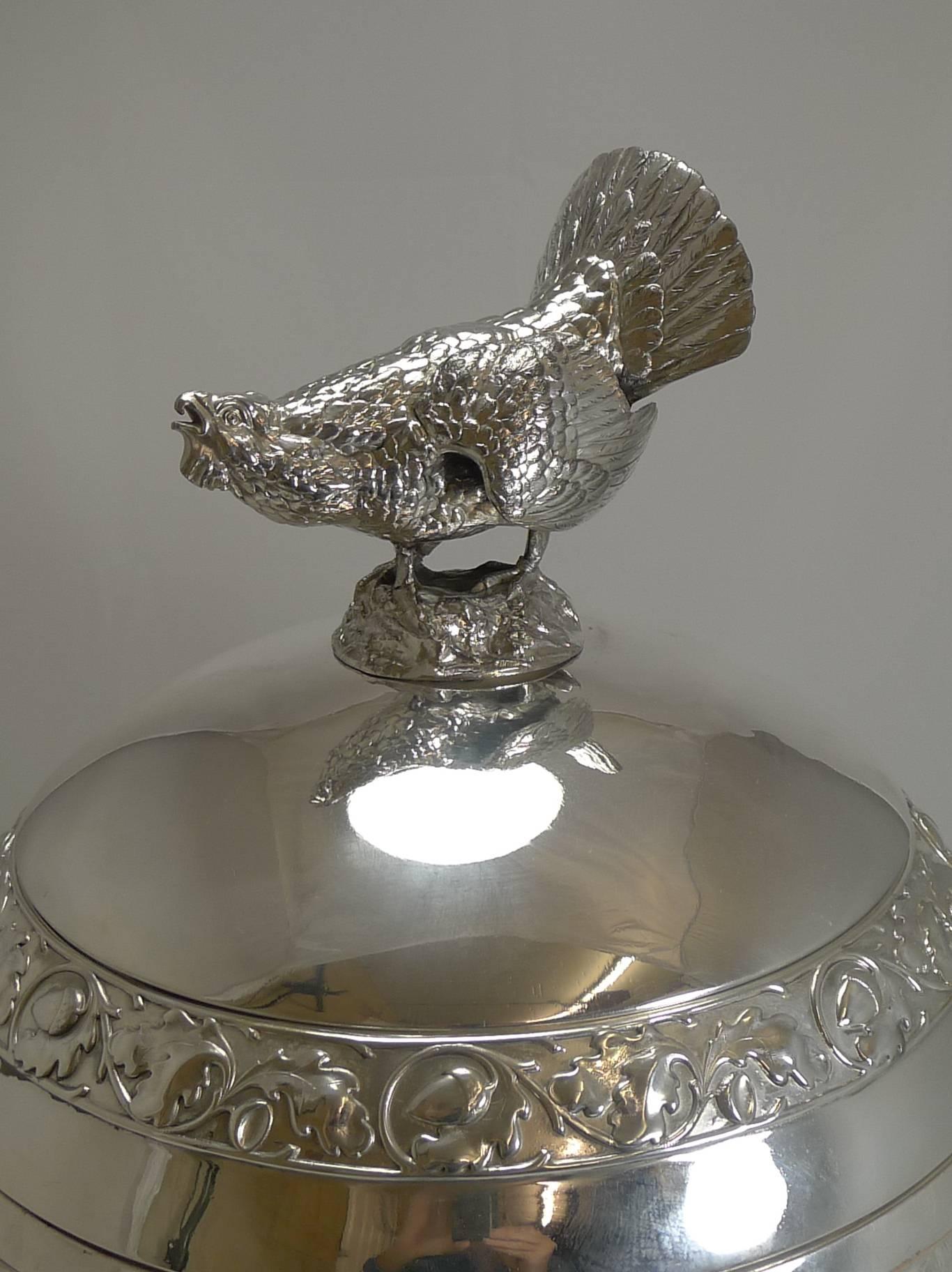 Grand Silver Plated Hunting Tureen by WMF, circa 1920, Signed 8