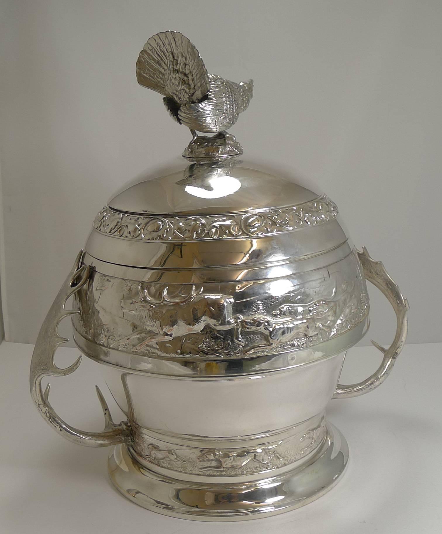 Grand Silver Plated Hunting Tureen by WMF, circa 1920, Signed 9