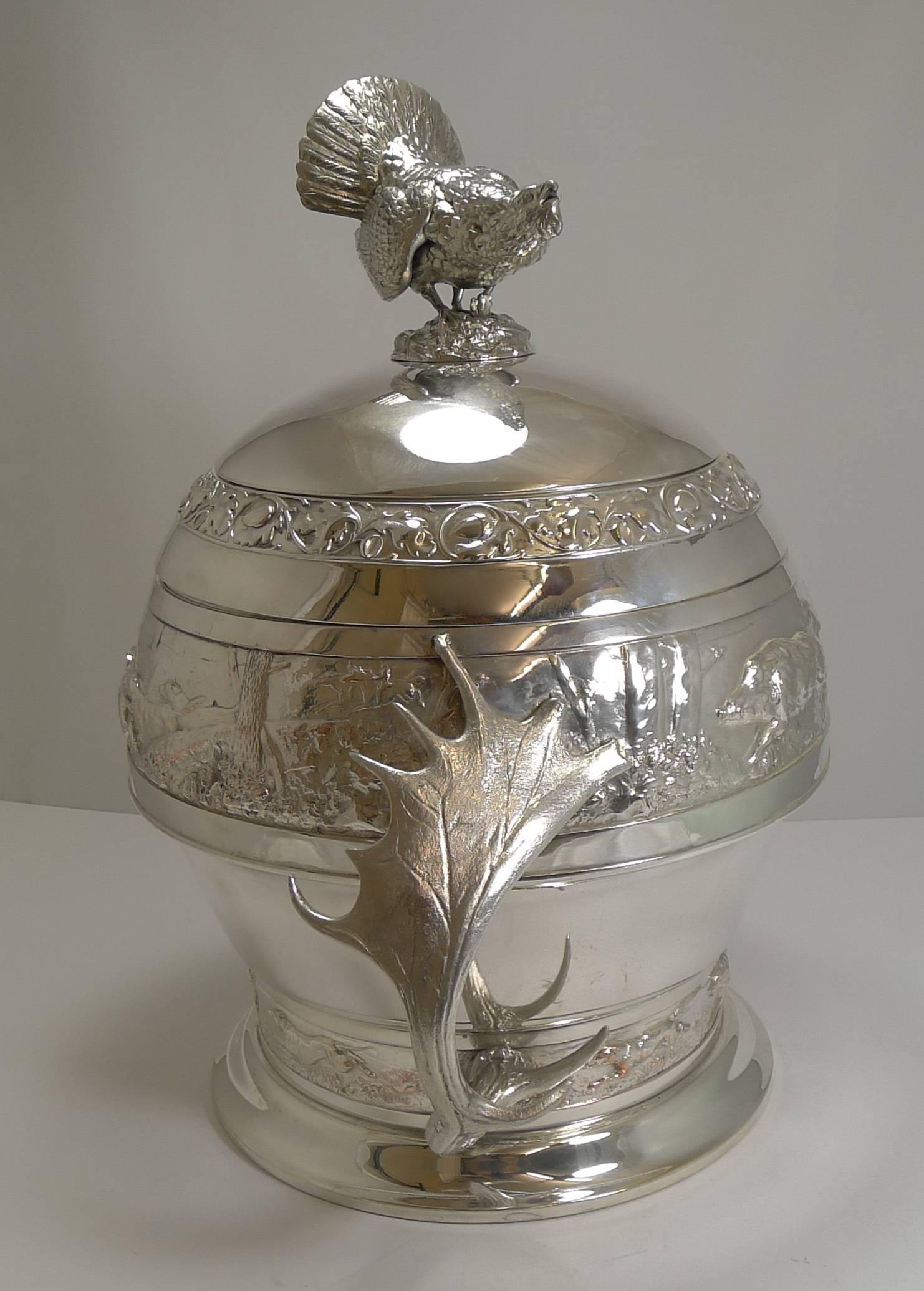 Grand Silver Plated Hunting Tureen by WMF, circa 1920, Signed 11