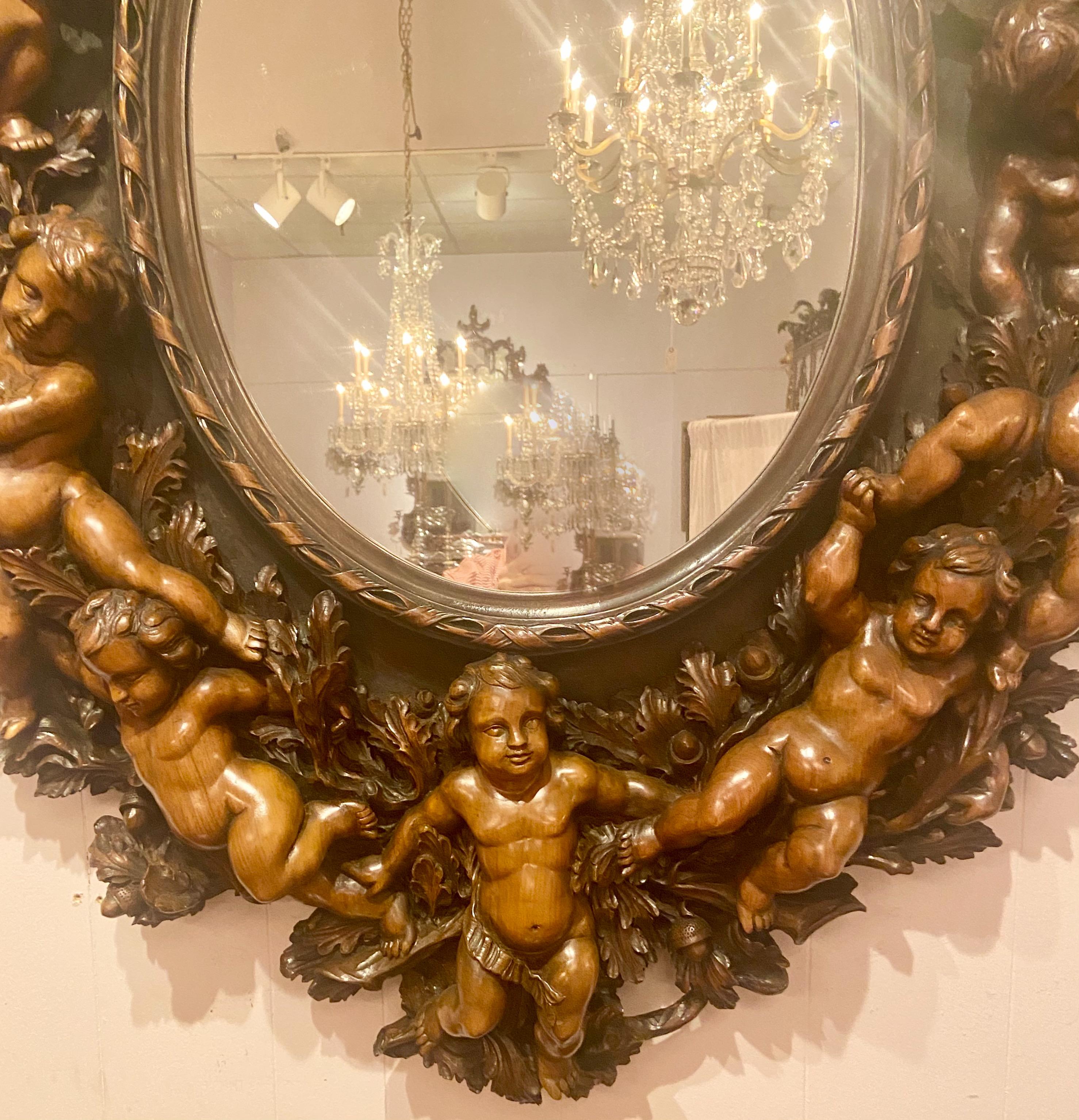 Grand Size Antique Finely Carved Walnut Mirror In Good Condition In New Orleans, LA