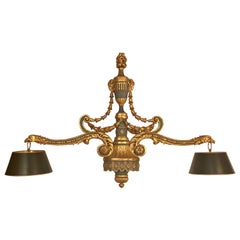 Grand-Size Antique French Gilt and Painted Wood Billiard Light, circa 1880