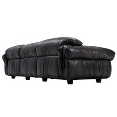 Grand Sofa in Black Patinated Leather, 1970s