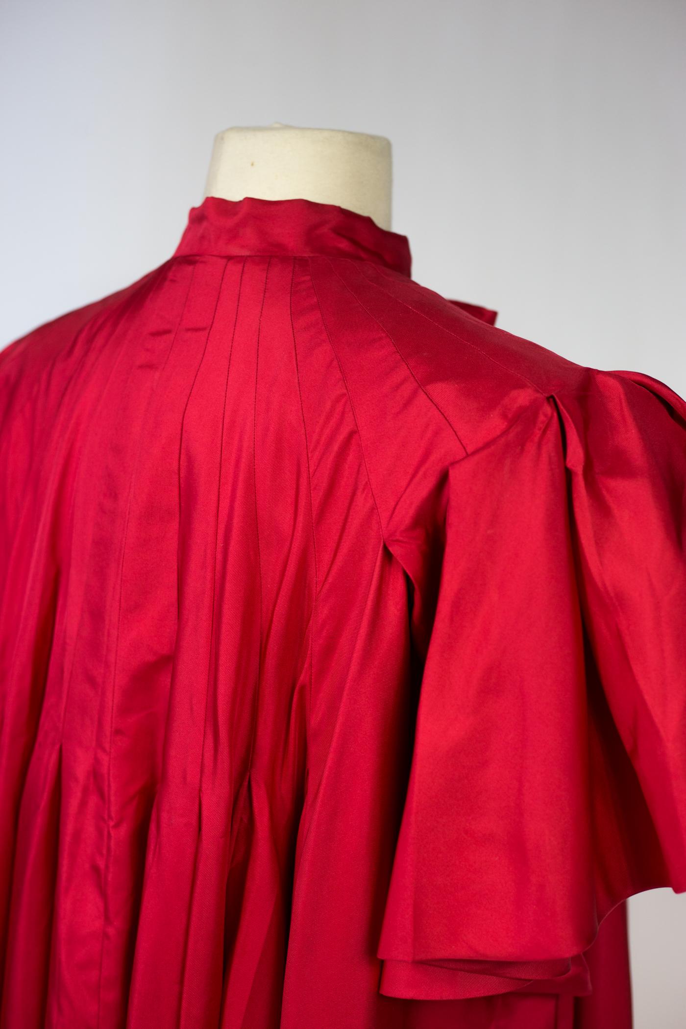 An Evening Maggy Rouff French Haute Couture Red Silk Coat Circa 1955 5