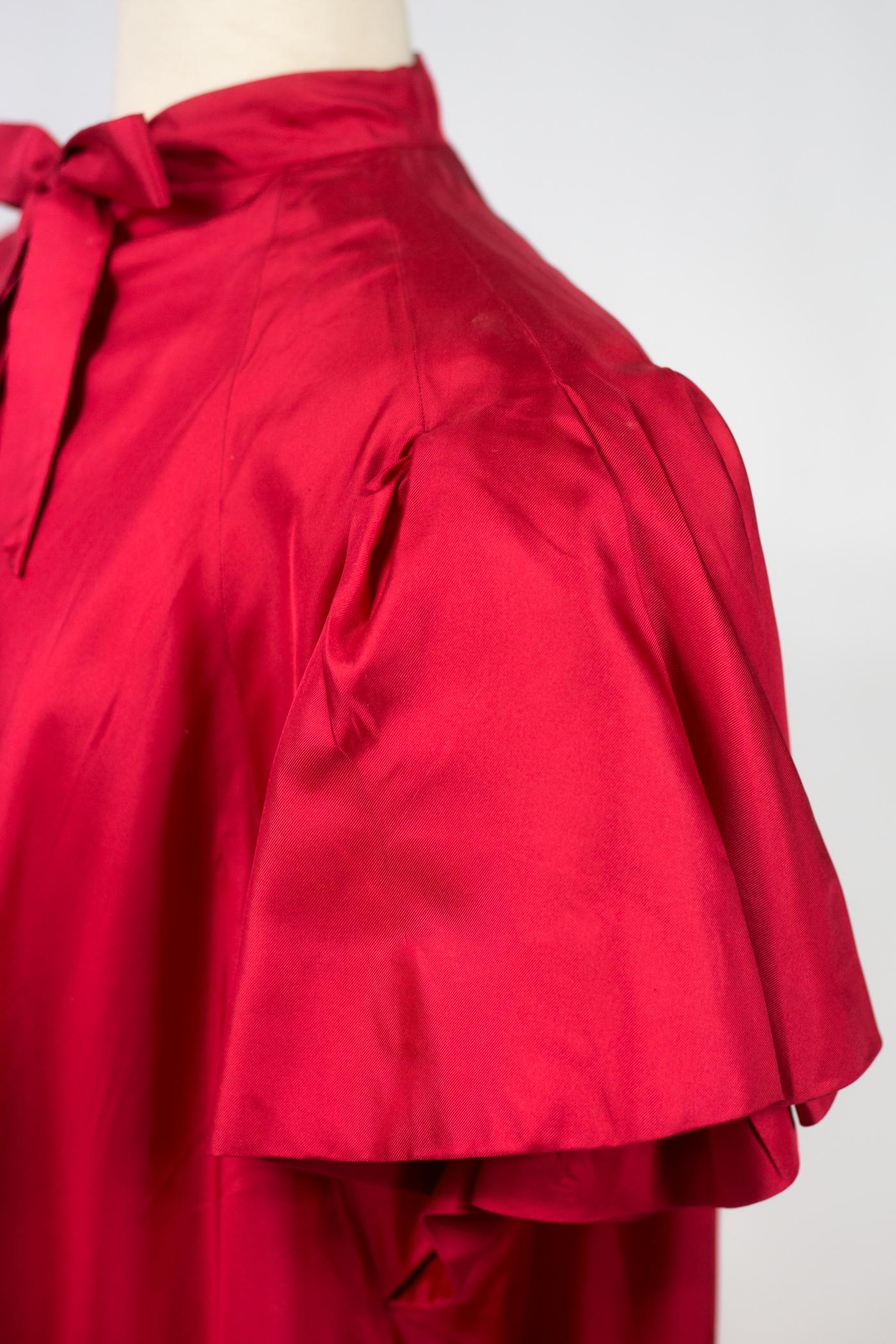 An Evening Maggy Rouff French Haute Couture Red Silk Coat Circa 1955 2