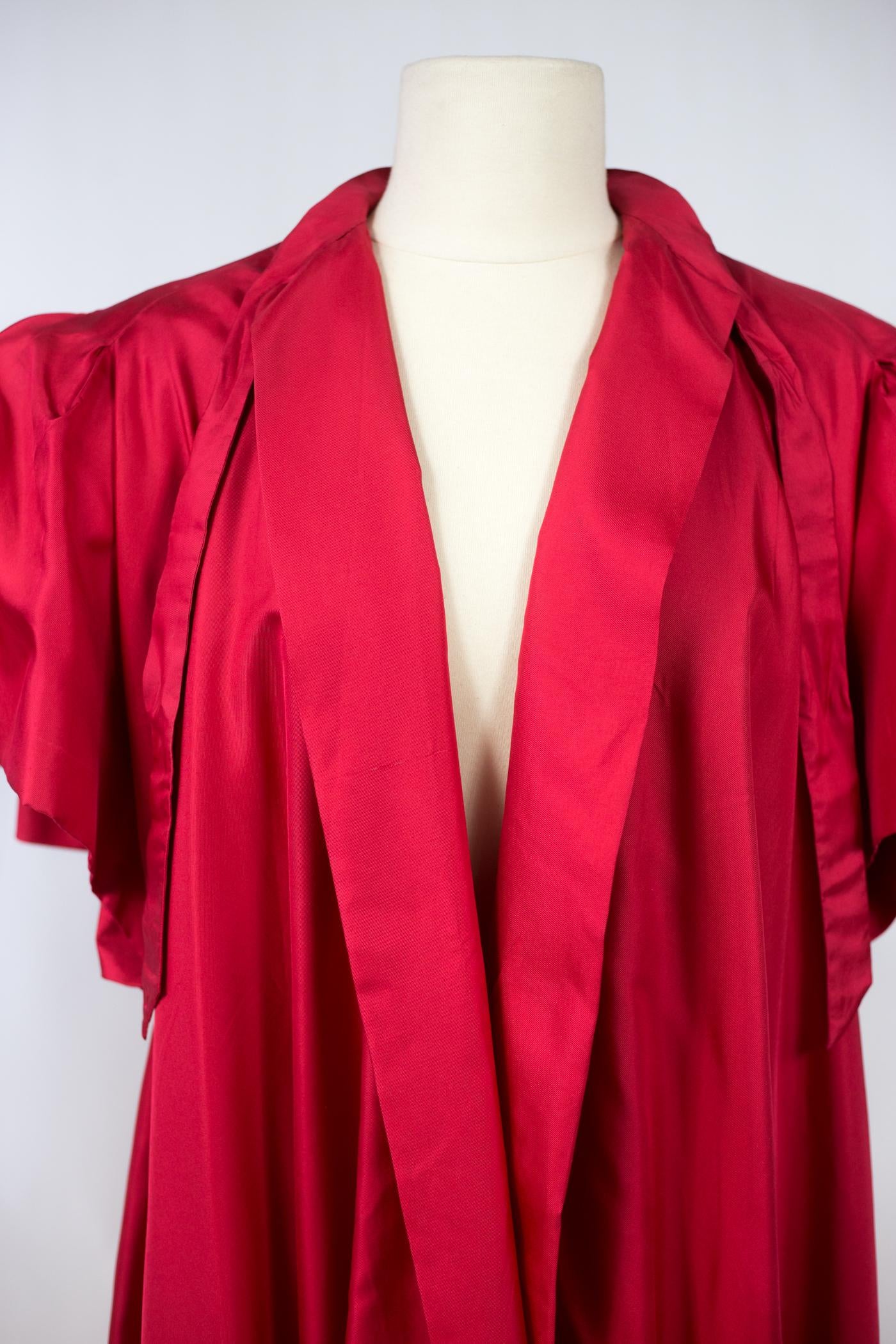 An Evening Maggy Rouff French Haute Couture Red Silk Coat Circa 1955 3
