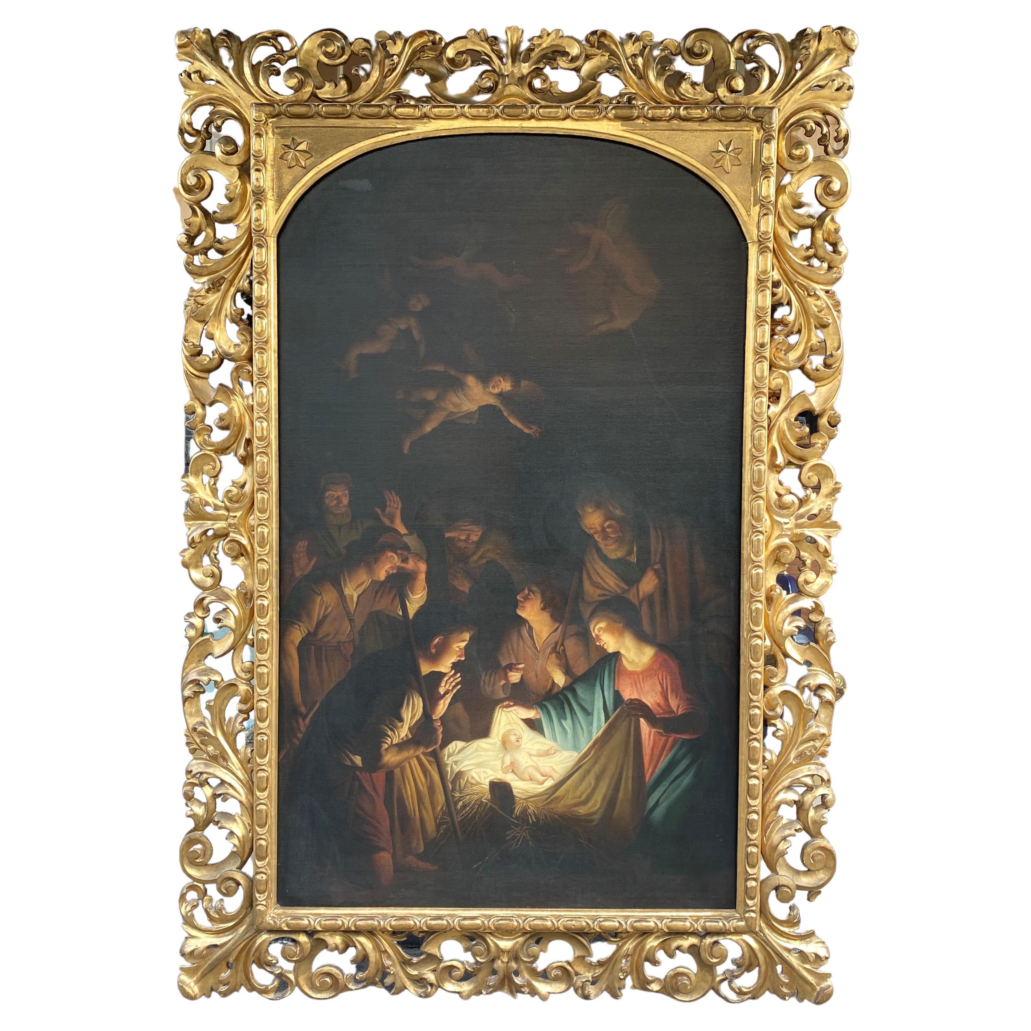 Large Painting Representing "The Adoration Of The Shepherds", Italy  19th