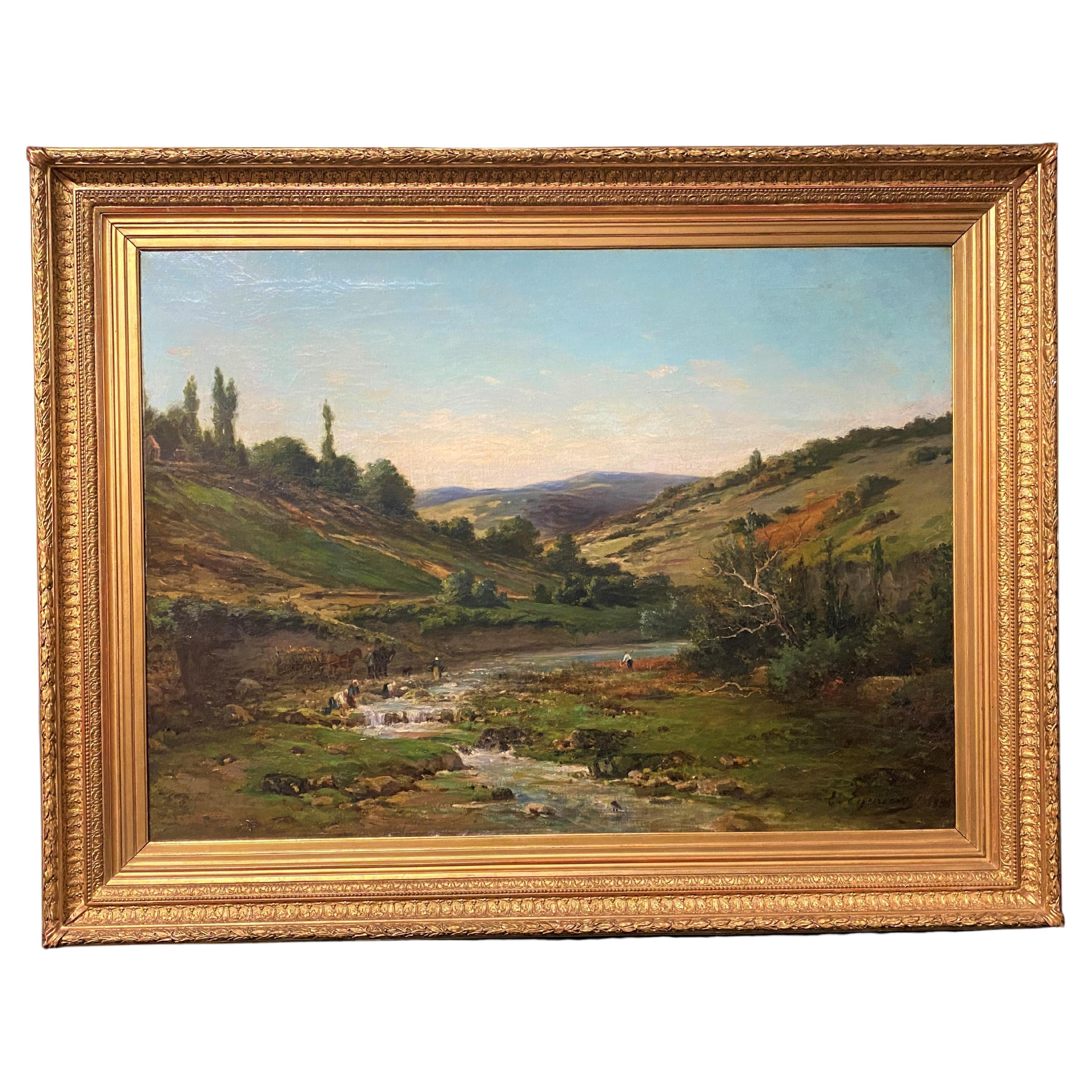 Tableau Vue des environs de Saillans par Léon Bernard EYMIEU signé et daté 1881 For Sale