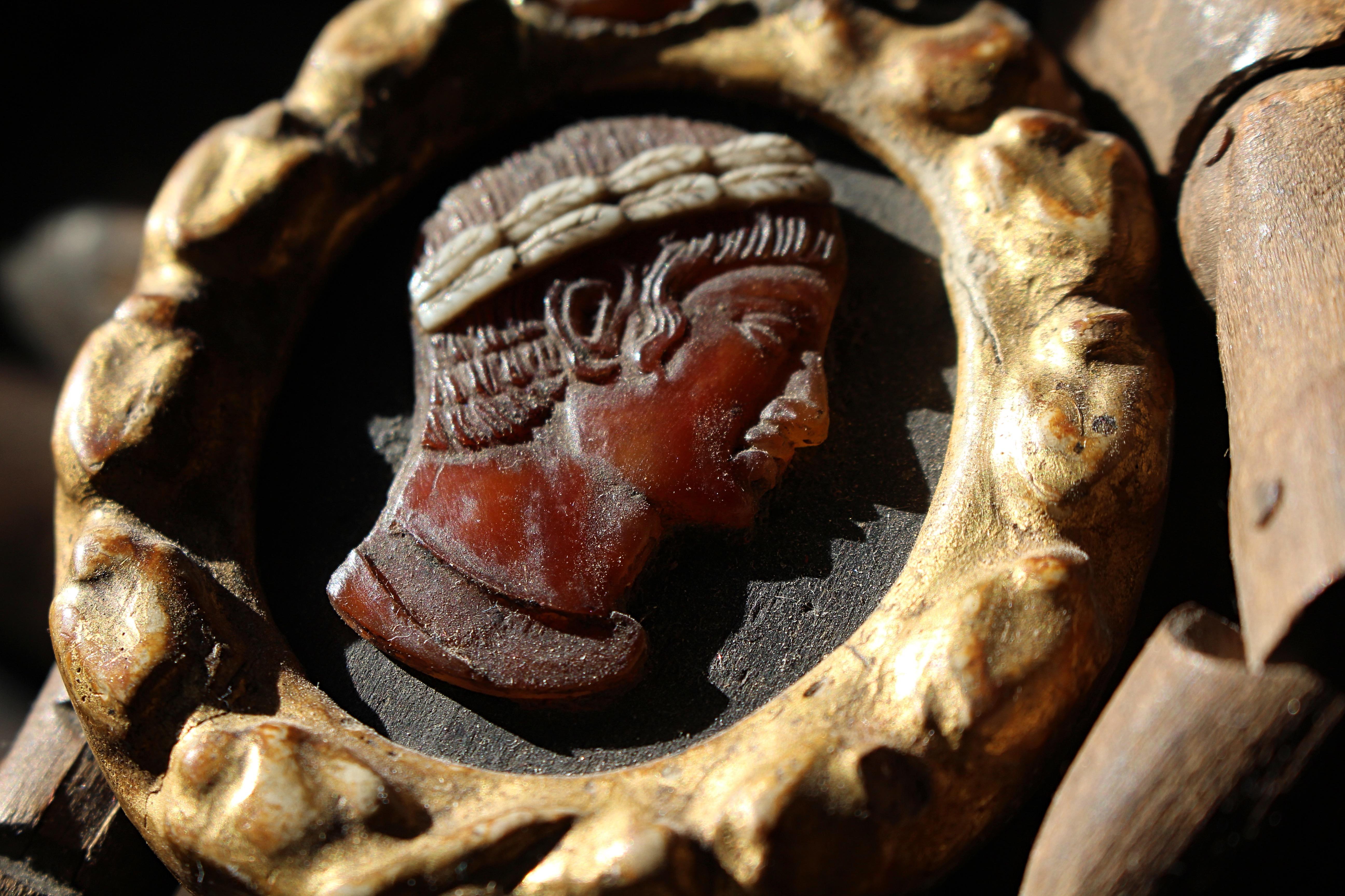 Classical Greek Grand Tour 18th Century Gilt Framed Classical Carved Shell Cameo 