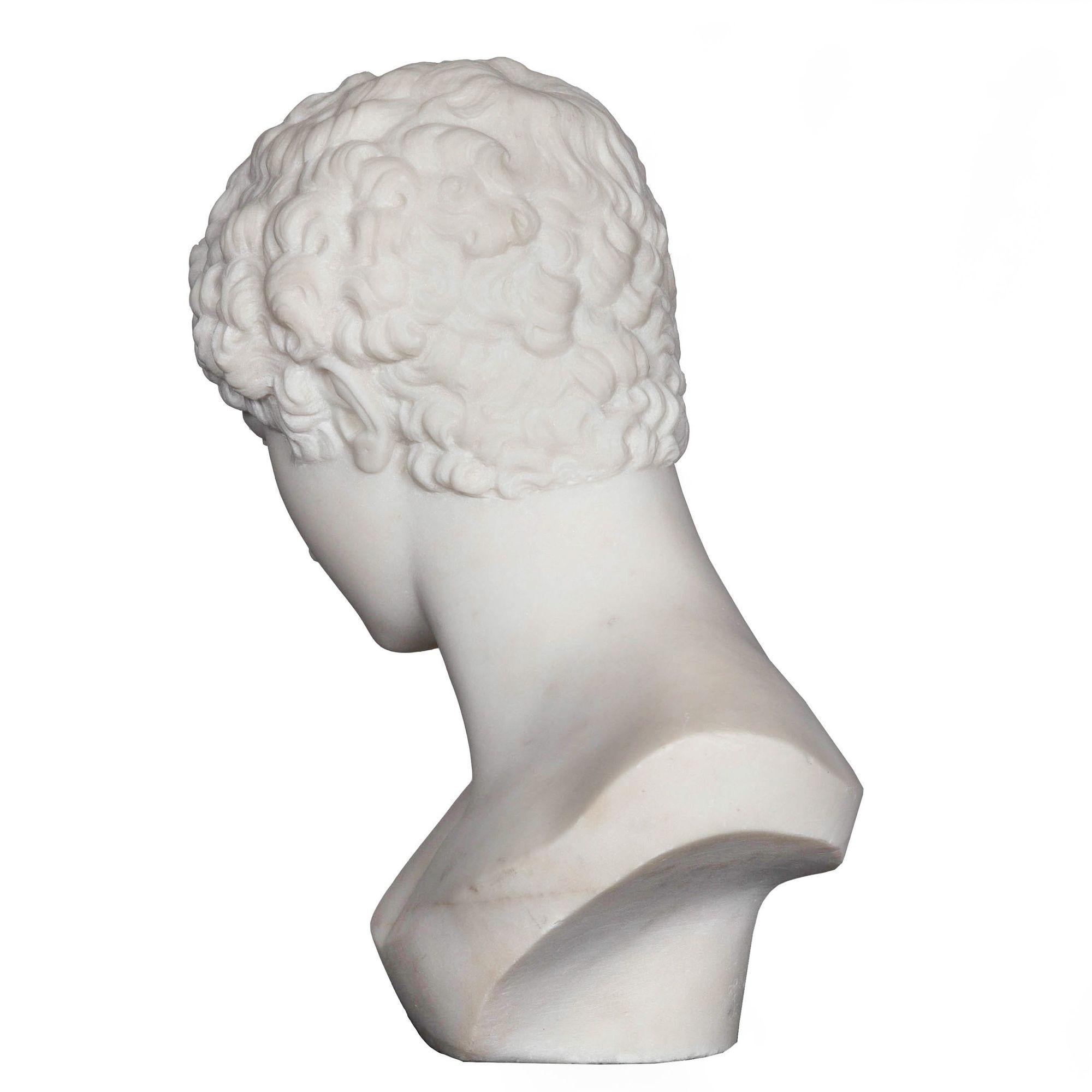 Marmo di Carrara Busto in marmo Grand Tour del XIX secolo di Antinoo come Ermes di Pugi in vendita