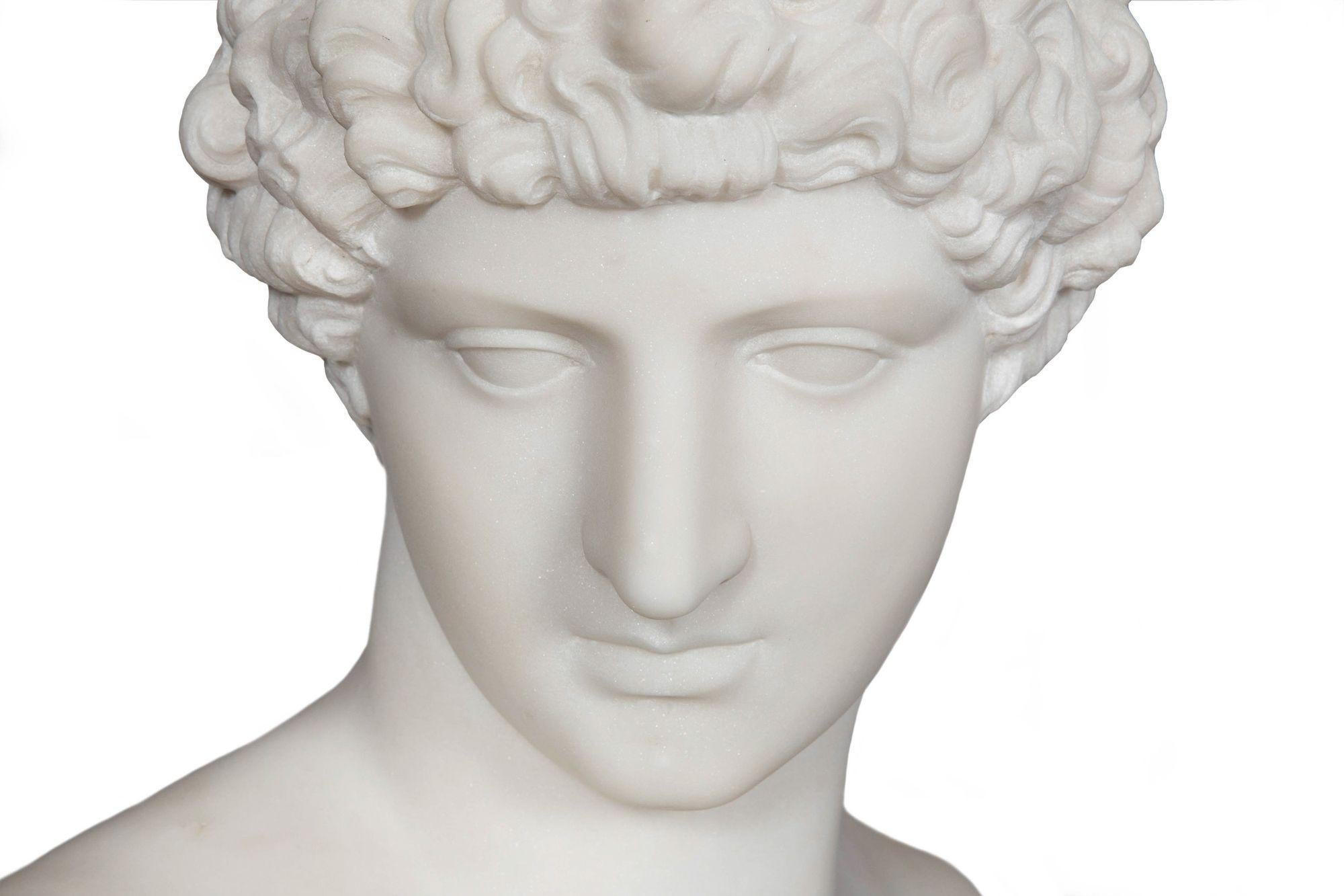Busto in marmo Grand Tour del XIX secolo di Antinoo come Ermes di Pugi in vendita 1