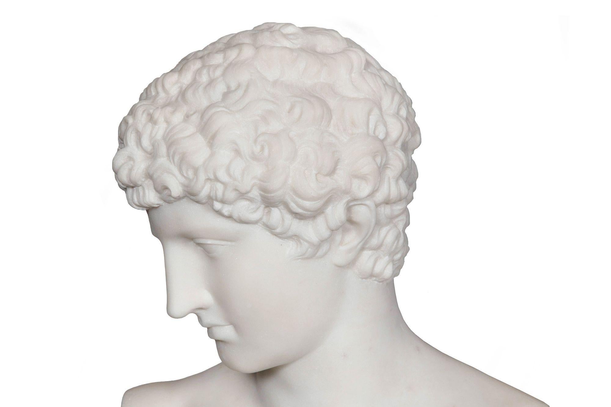 Busto in marmo Grand Tour del XIX secolo di Antinoo come Ermes di Pugi in vendita 3