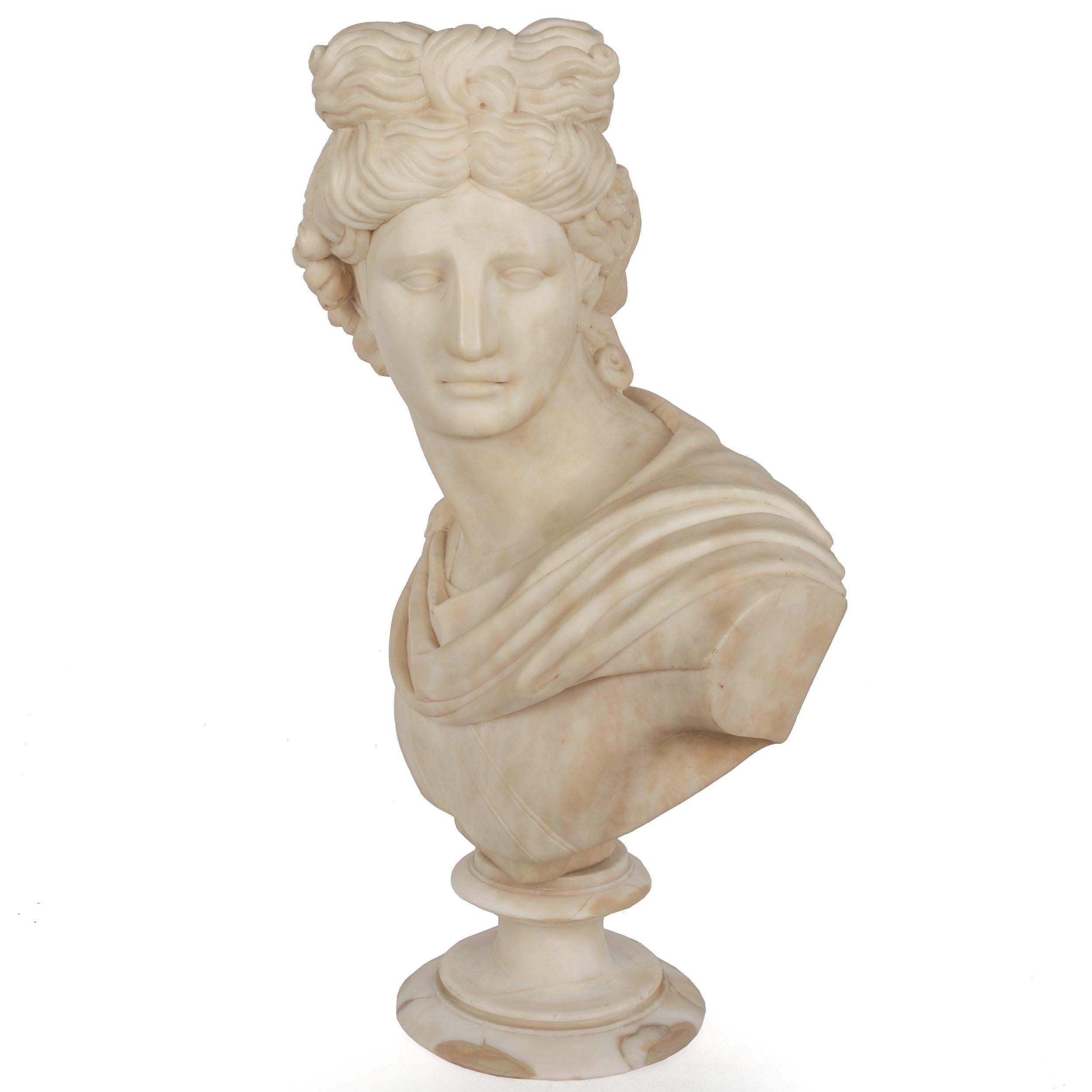Italian Grand Tour Alabaster Sculpture Bust of Apollo Belvedere, 19th Century
