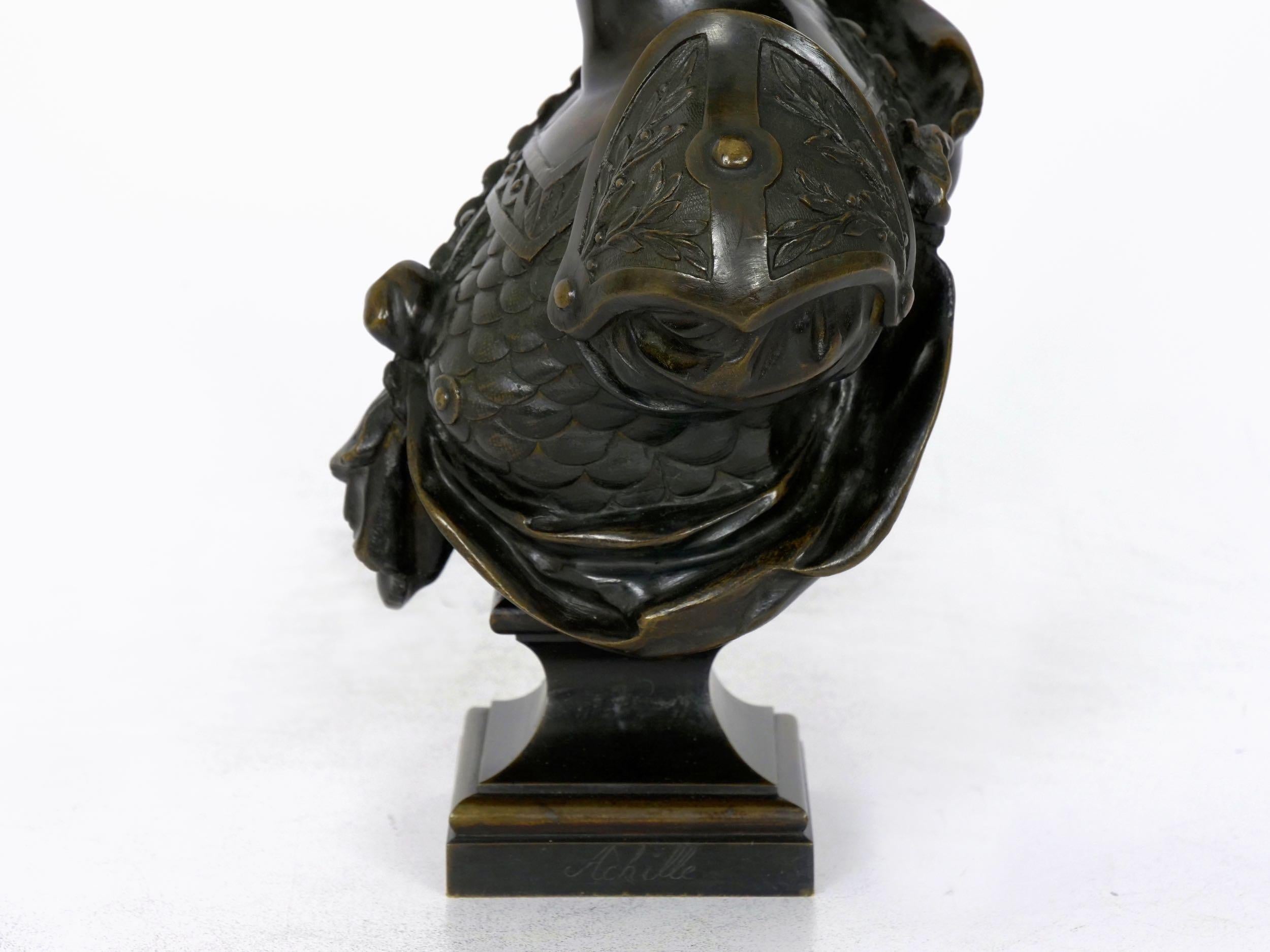 Grand Tour Antique Bronze Sculpture “Bust of Achilles”, 19th Century 7