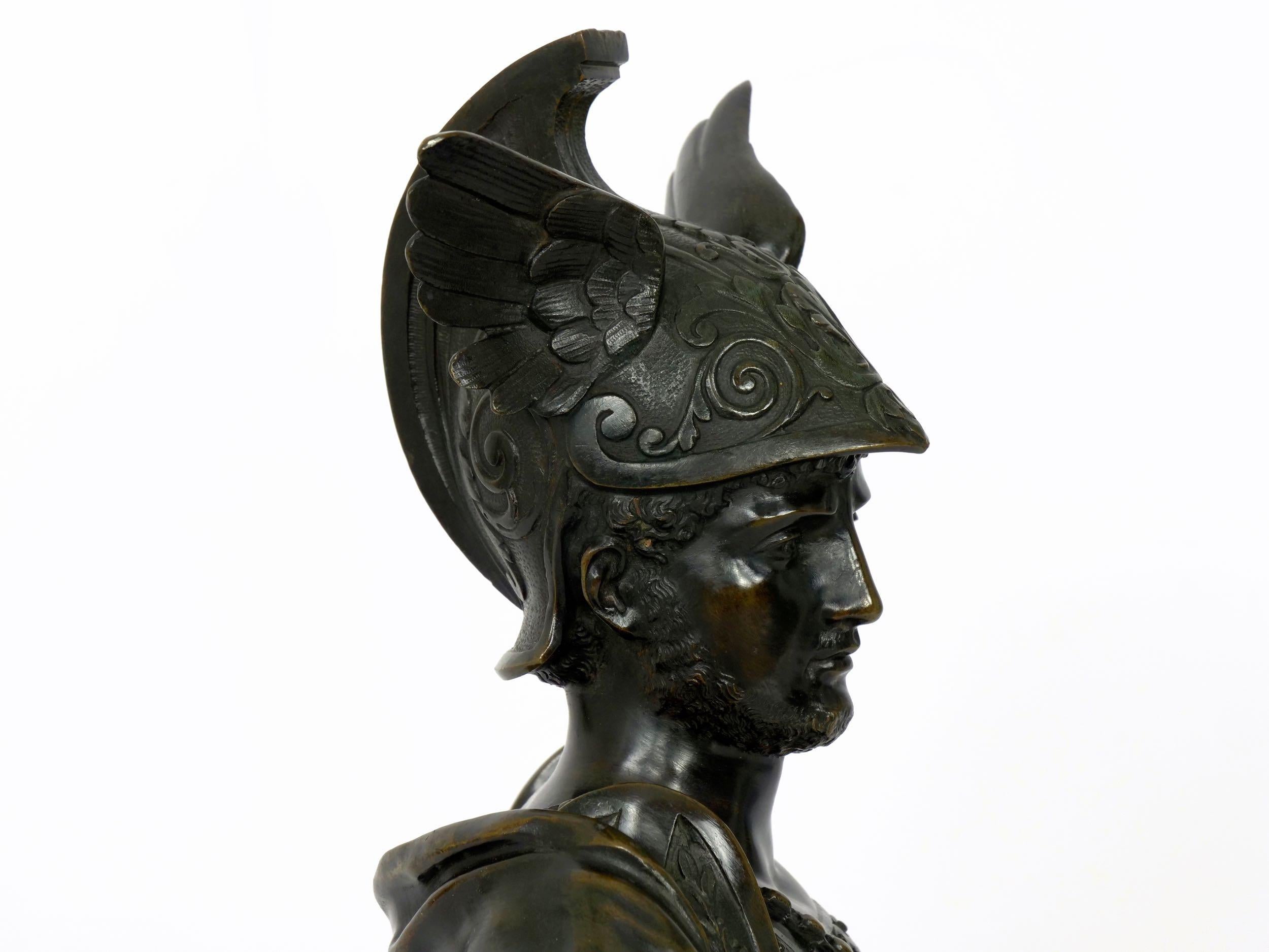 Grand Tour Antique Bronze Sculpture “Bust of Achilles”, 19th Century 11